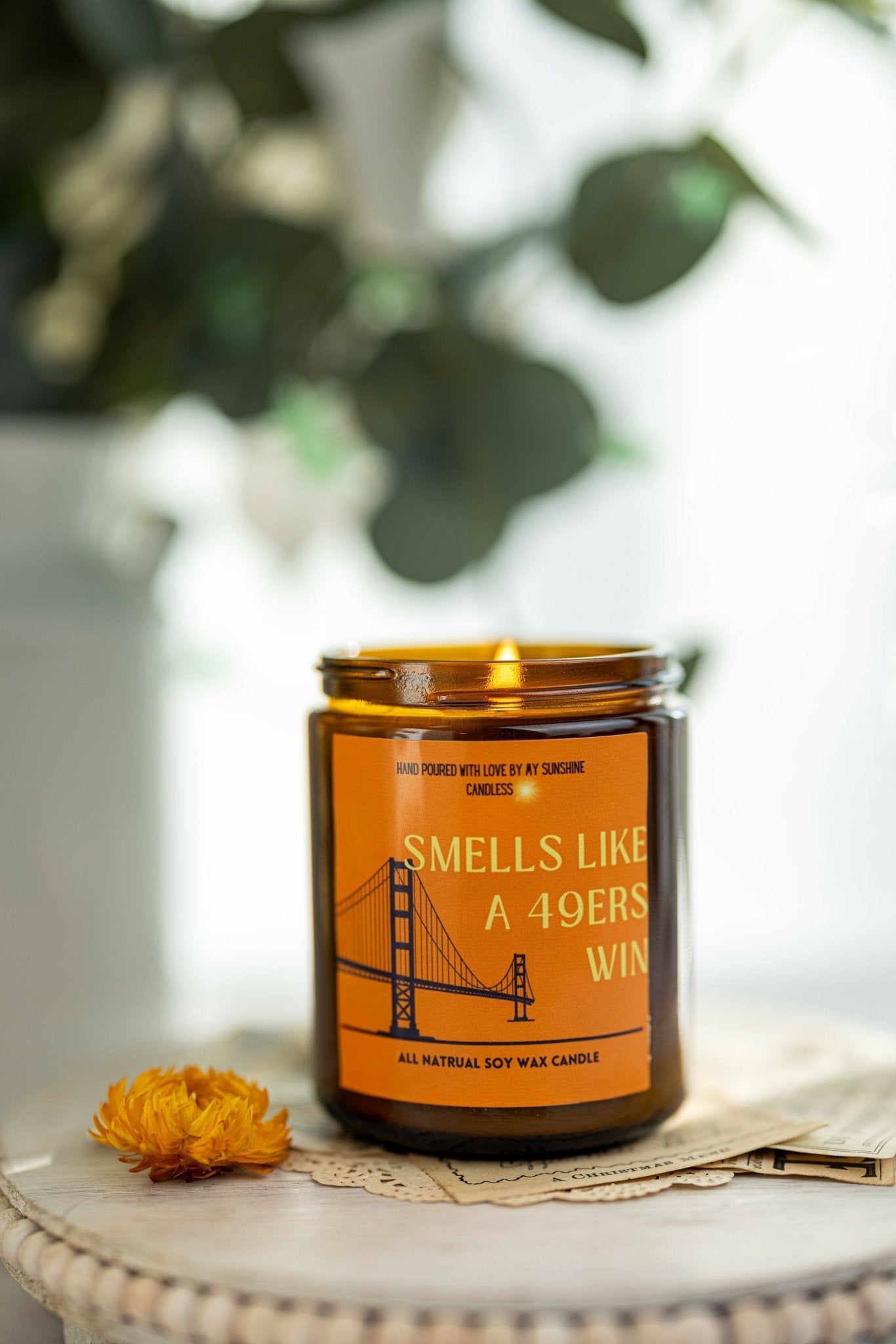 Smells Like A 49ers Win Candle, San Francisco 49ers Candle, Sunday Funday Football Candle, Super bowl 2024 candle, Candle Amber Jar 8oz