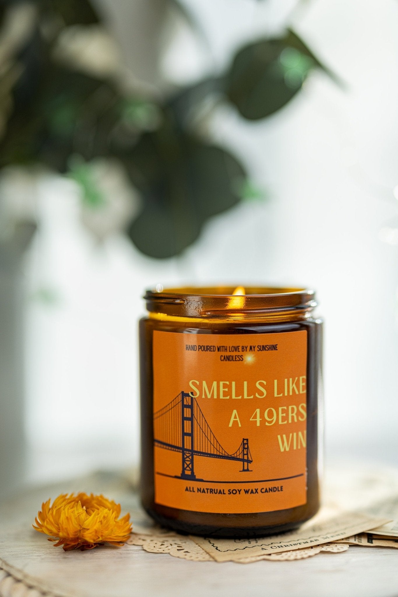 Smells Like A 49ers Win Candle, San Francisco 49ers Candle, Sunday Funday Football Candle, Super bowl 2024 candle, Candle Amber Jar 8oz