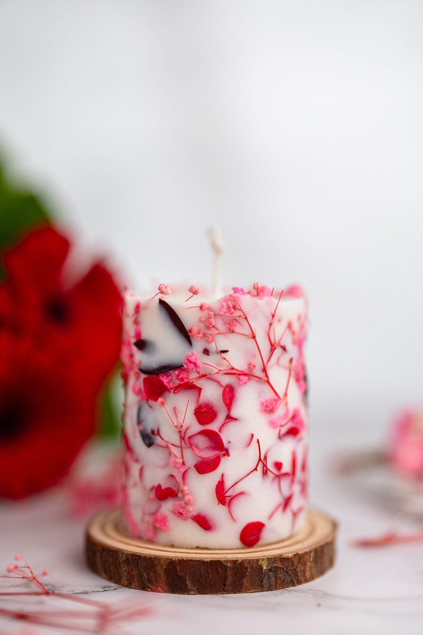 Botanical candle with pressed dried flowers, housewarming gift, best friend gift, floral soy candle, thinking of you gift, Pink Flowers