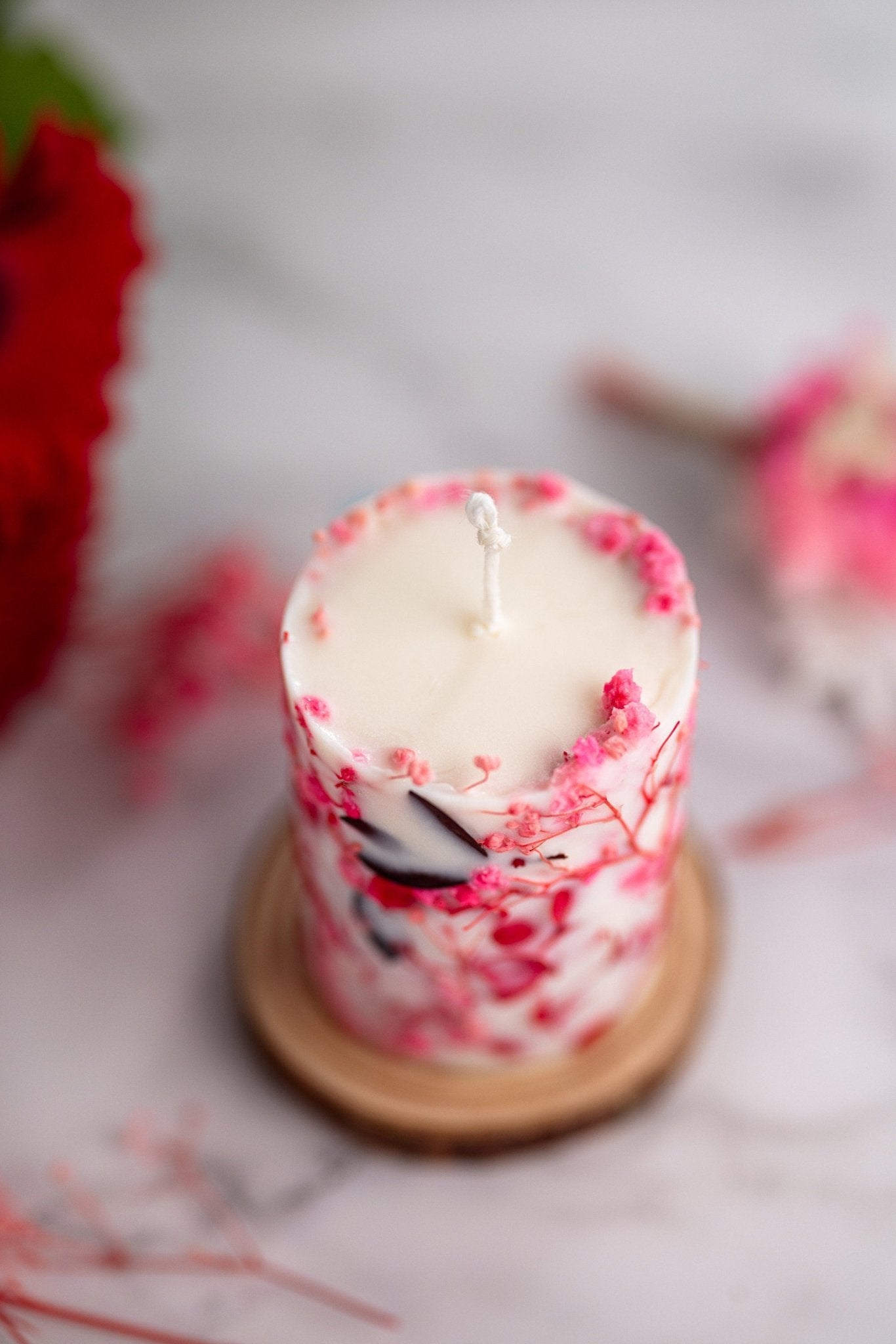 Botanical candle with pressed dried flowers, housewarming gift, best friend gift, floral soy candle, thinking of you gift, Pink Flowers