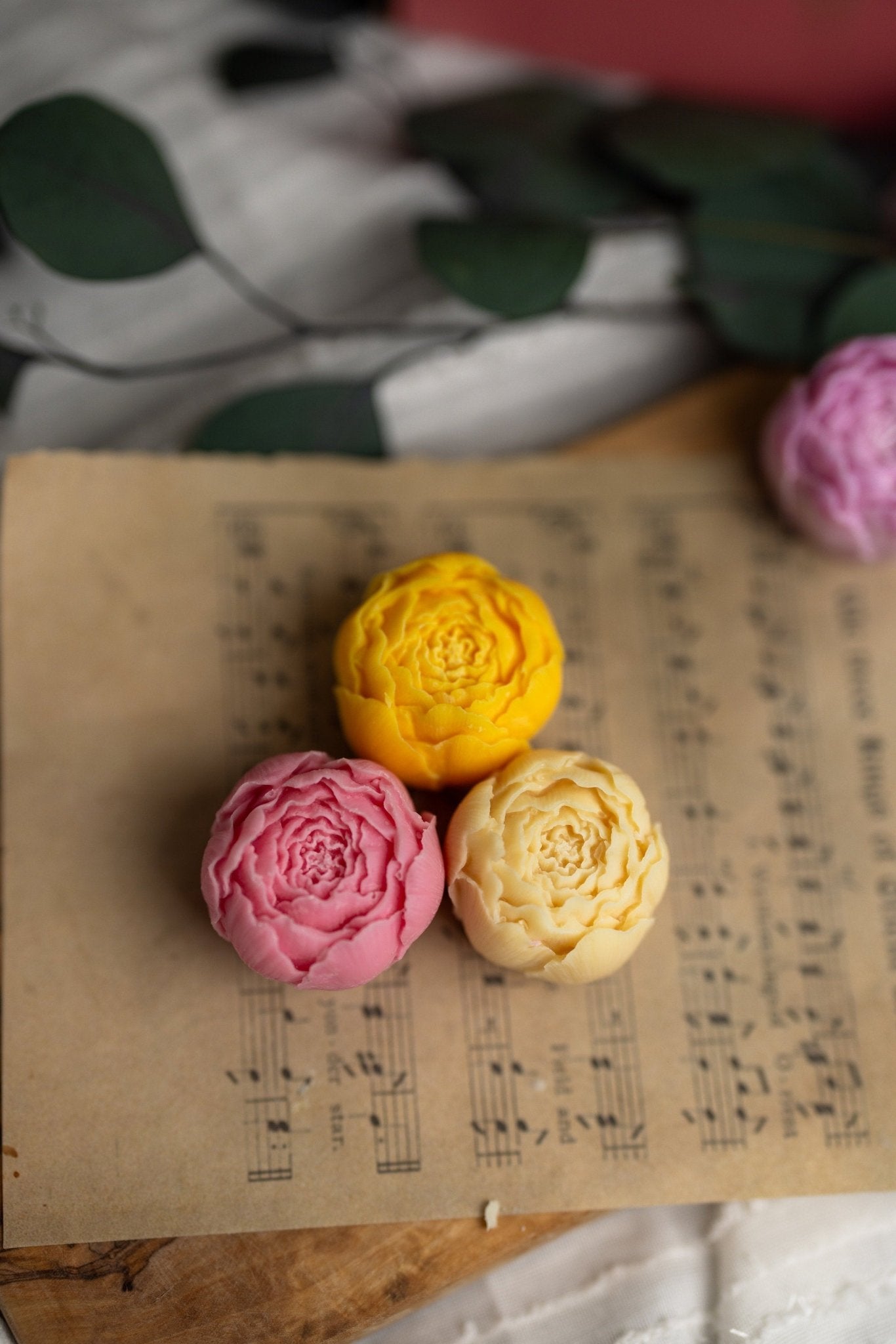 Georges Peony Flower,Blooming peonies. Tea light candle set of four