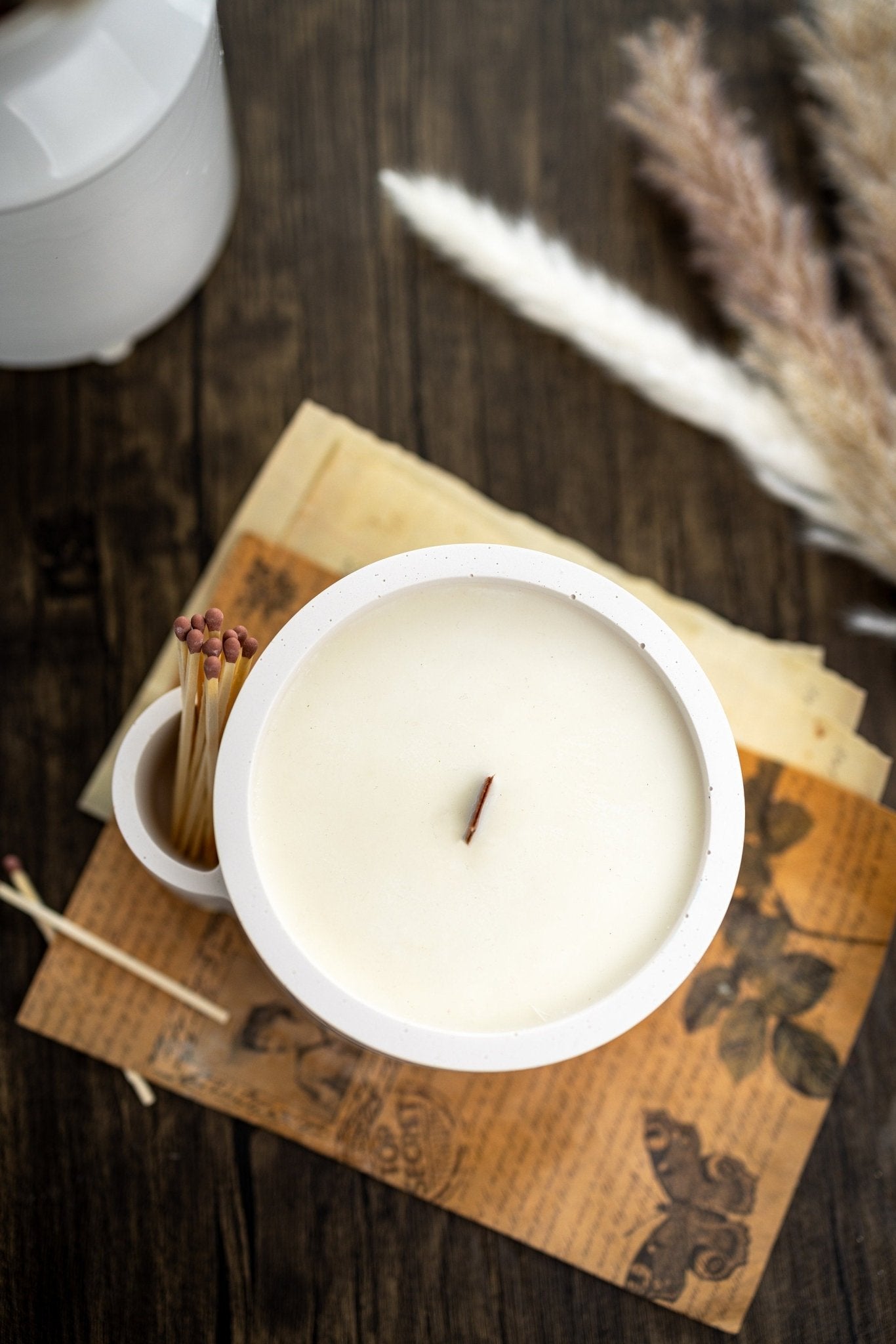 Concrete Vessel Candle  Match Holder , Jesmonite Resin ,Flower Pot, Large Candle with Matches