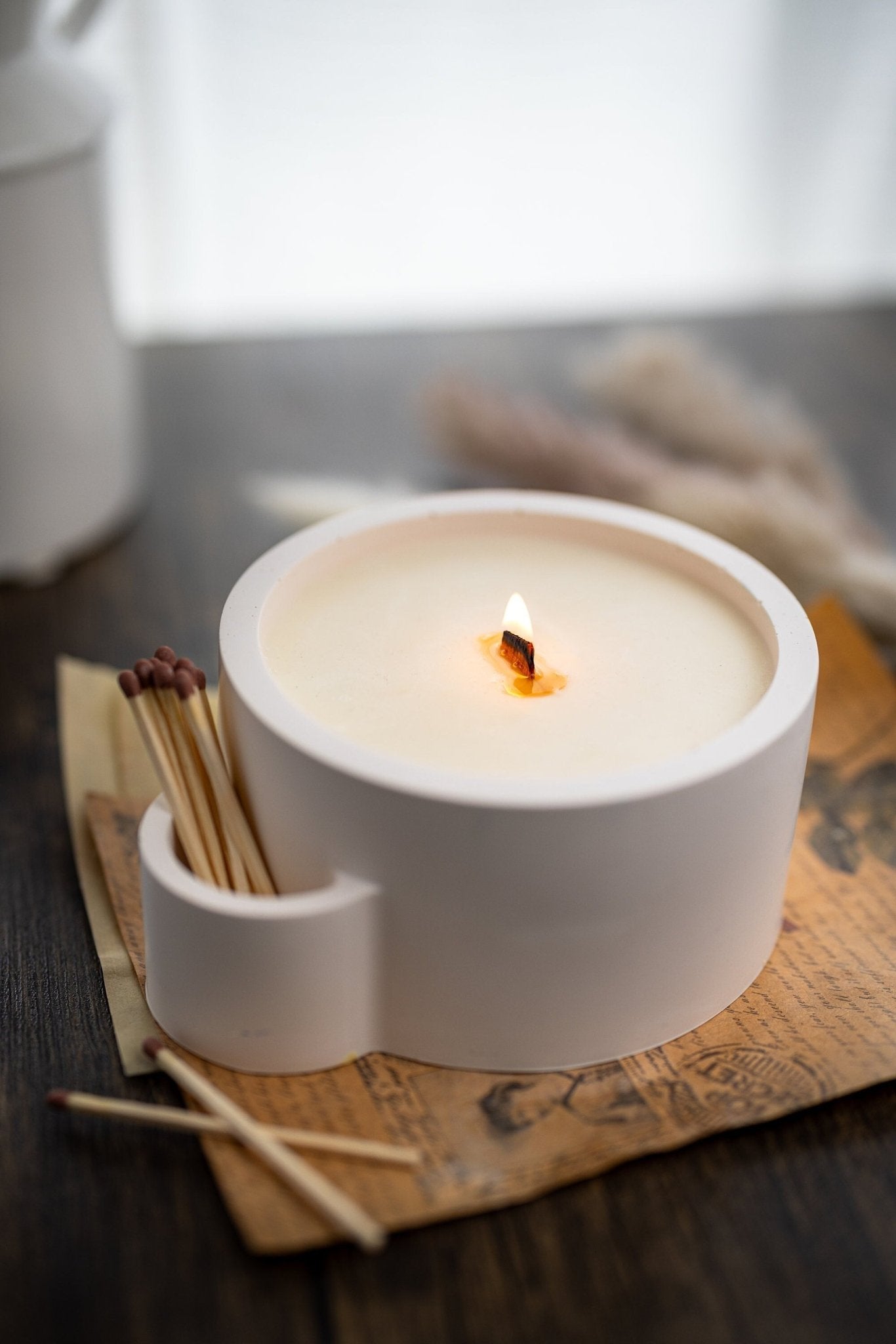 Concrete Vessel Candle  Match Holder , Jesmonite Resin ,Flower Pot, Large Candle with Matches