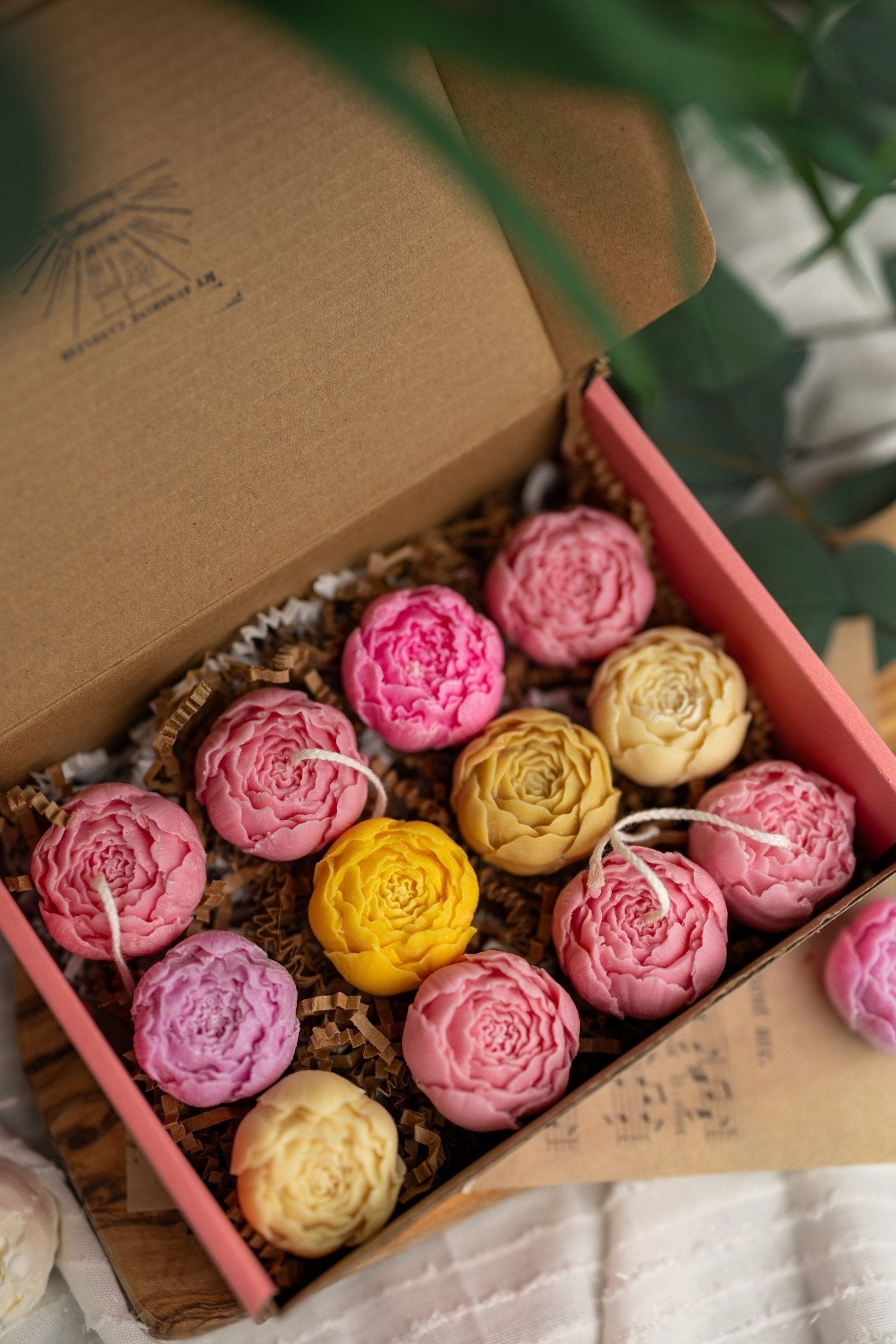 Georges Peony Flower,Blooming peonies. Tea light candle set of four