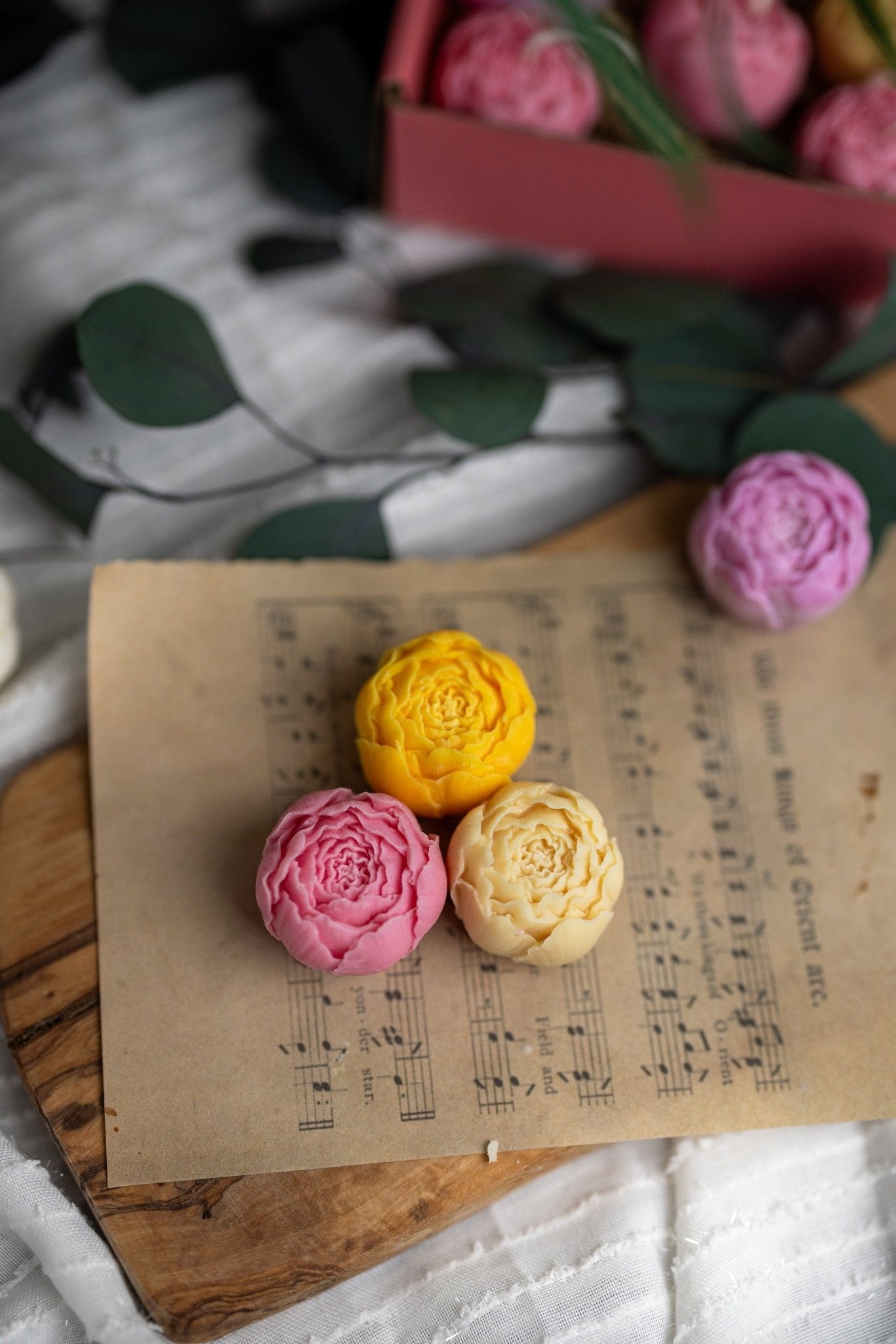 Georges Peony Flower,Blooming peonies. Tea light candle set of four