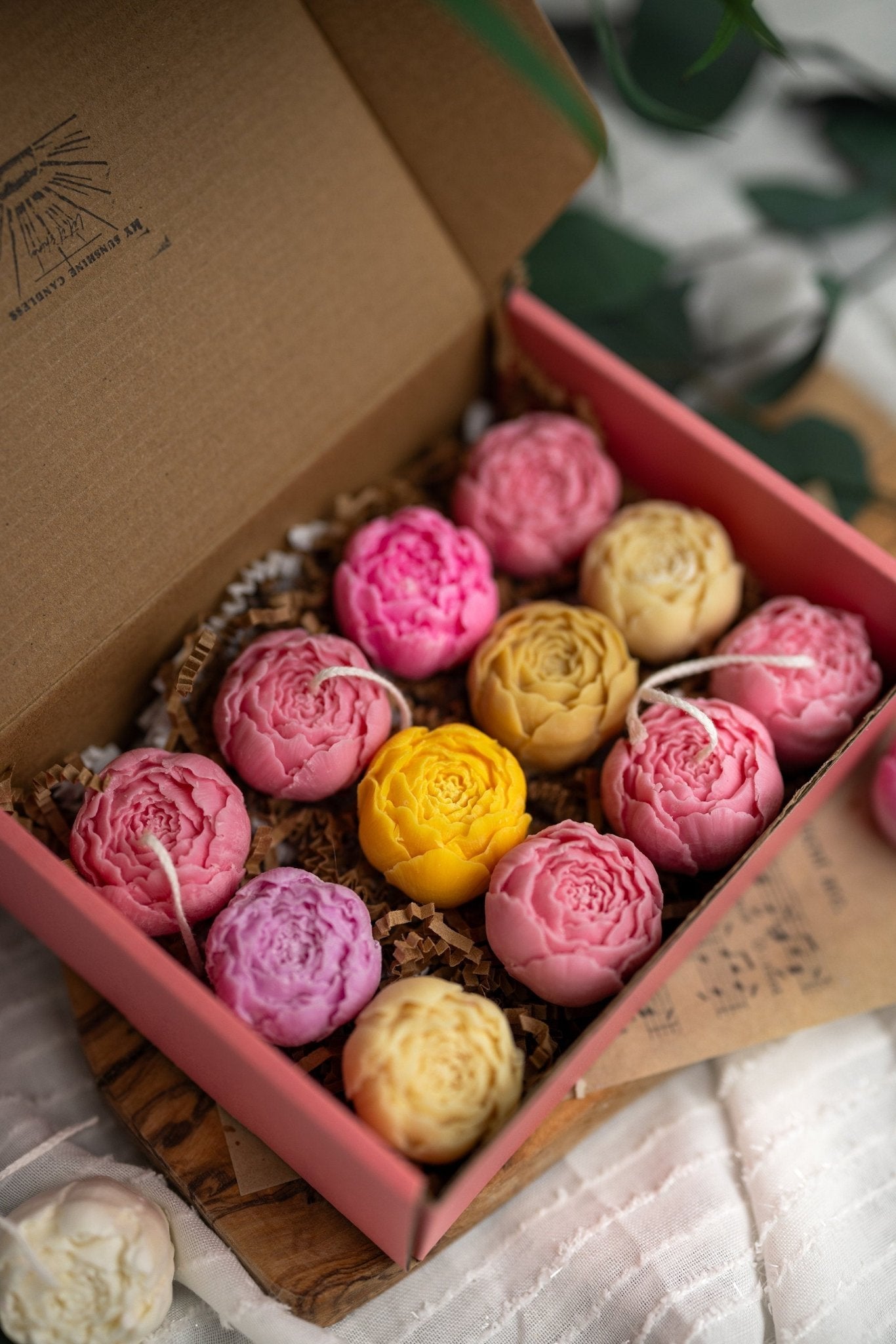 Georges Peony Flower,Blooming peonies. Tea light candle set of four