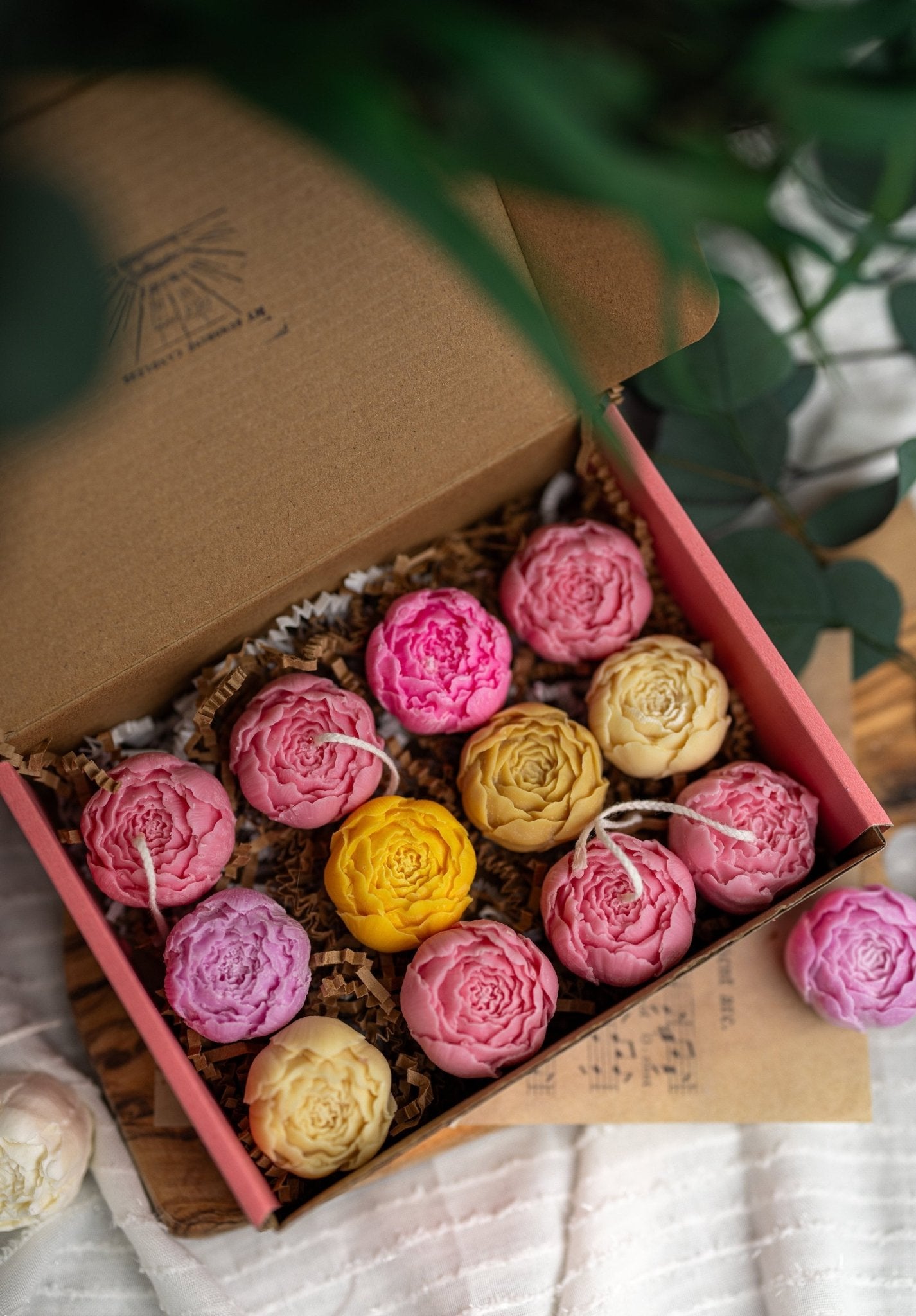 Georges Peony Flower,Blooming peonies. Tea light candle set of four