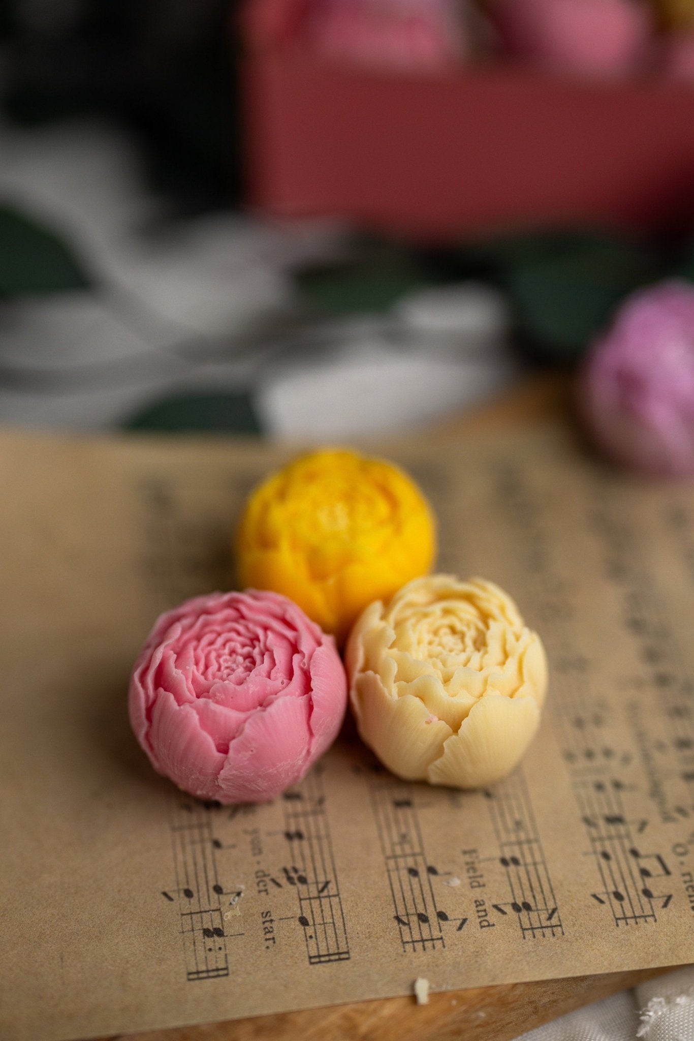 Georges Peony Flower,Blooming peonies. Tea light candle set of four