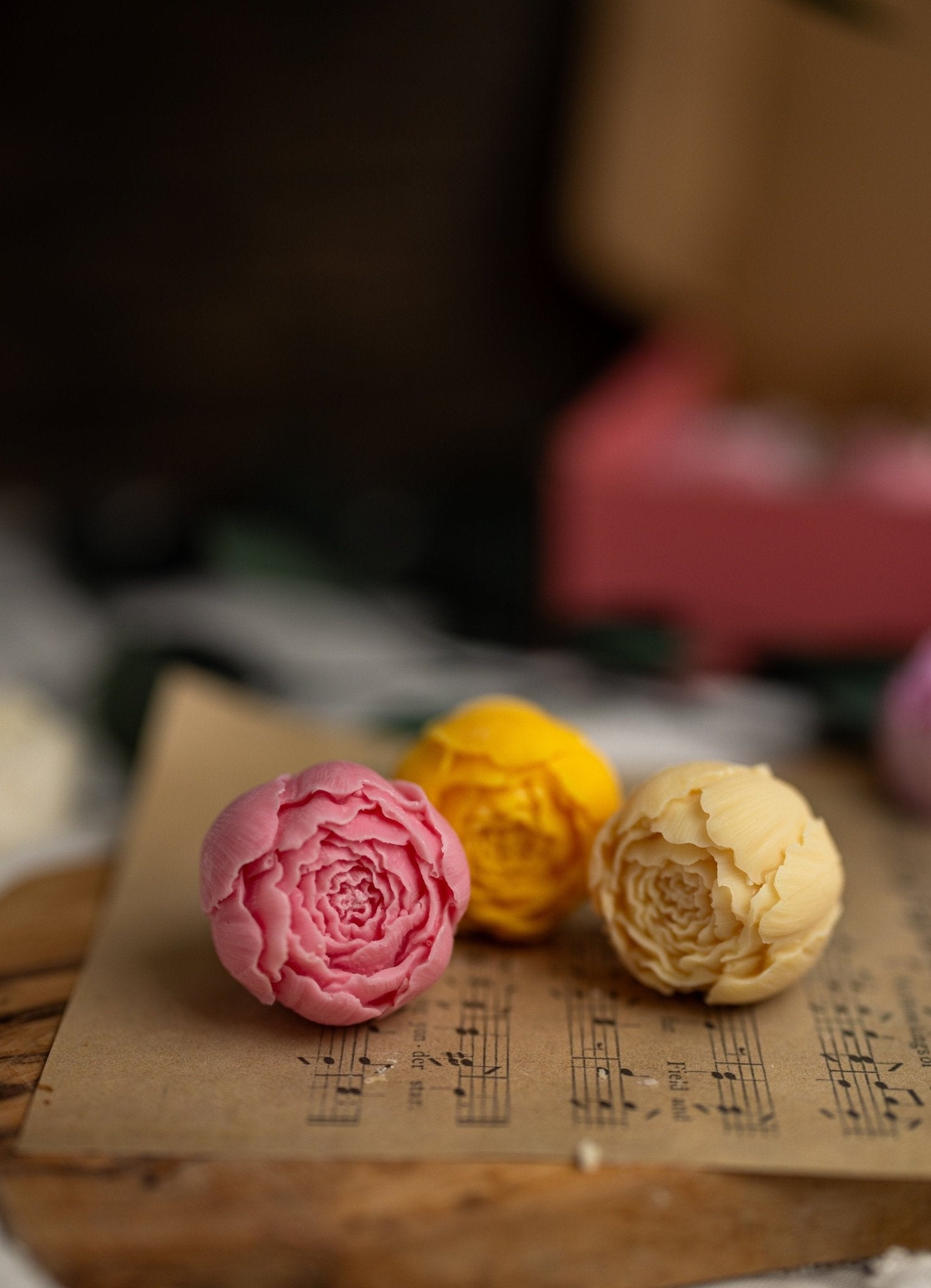 Georges Peony Flower,Blooming peonies. Tea light candle set of four