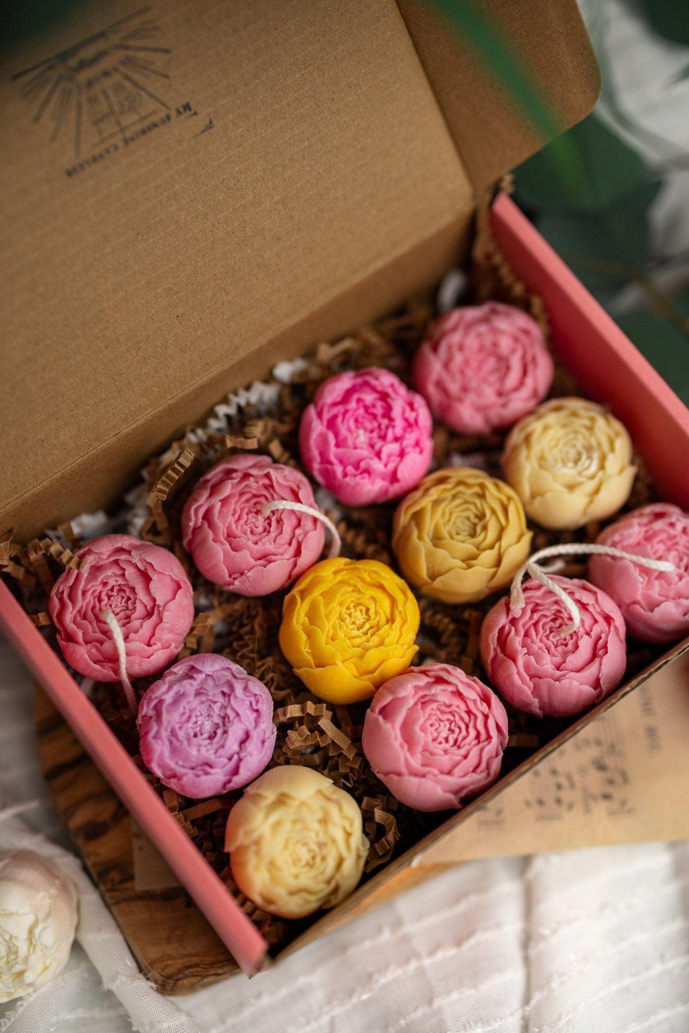 Georges Peony Flower,Blooming peonies. Tea light candle set of four