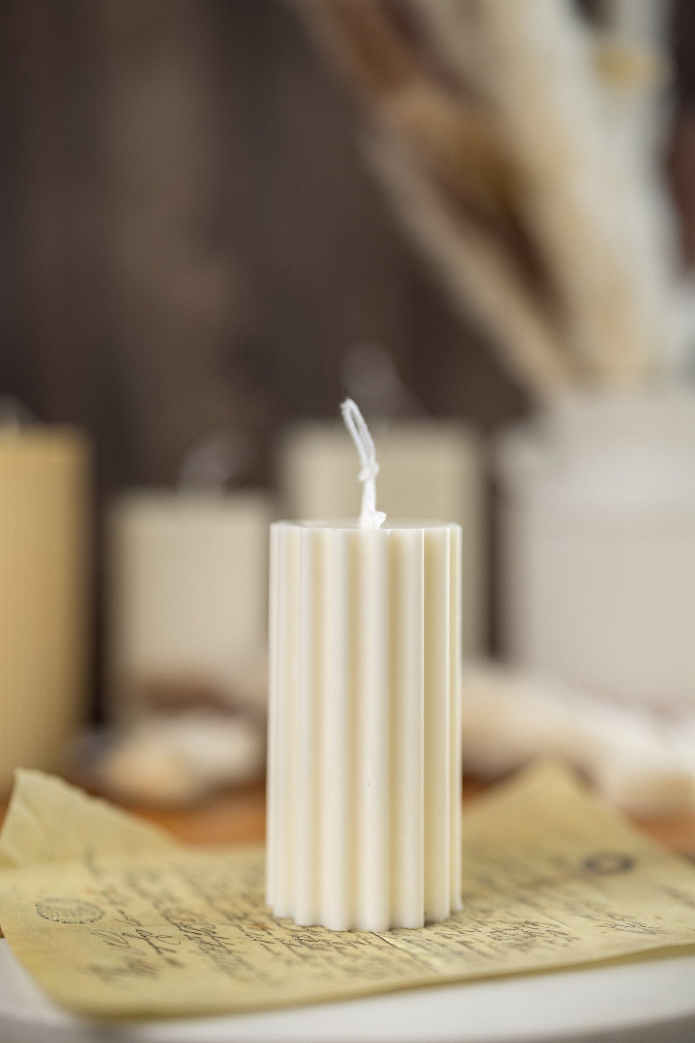 Ribbed Thick Pillar Candle/Scented/Anniversary/Pillar candle/Birthday gift/ Minimalist candle/Easter Decor/Wedding Decor