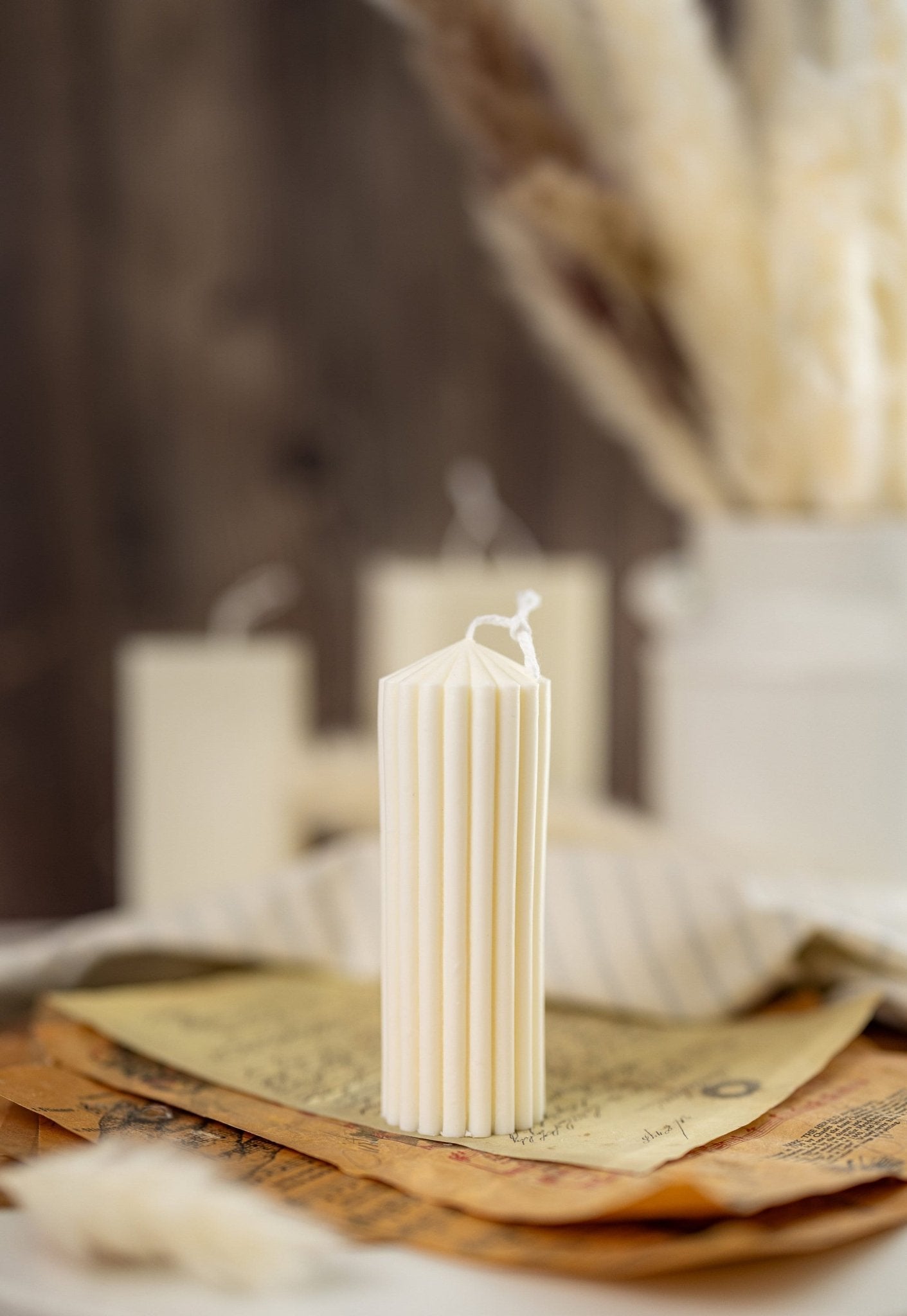 Ribbed Pillar Candle - Modern Geometric Soy Wax, Home Decor, Pick Your Color - MY Sunshine Candless