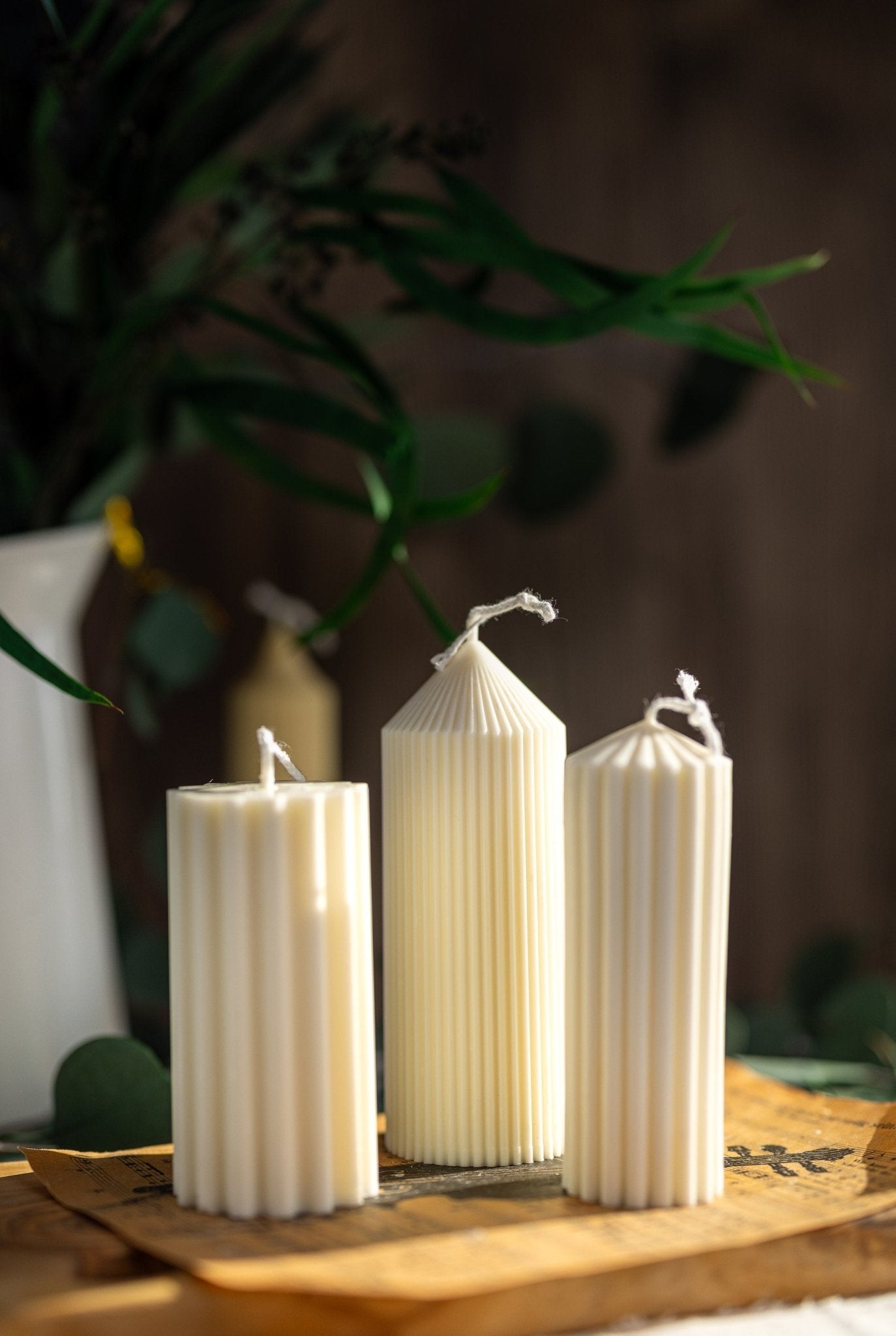 Ribbed Pillar Candle - Modern Geometric Soy Wax, Home Decor, Pick Your Color - MY Sunshine Candless