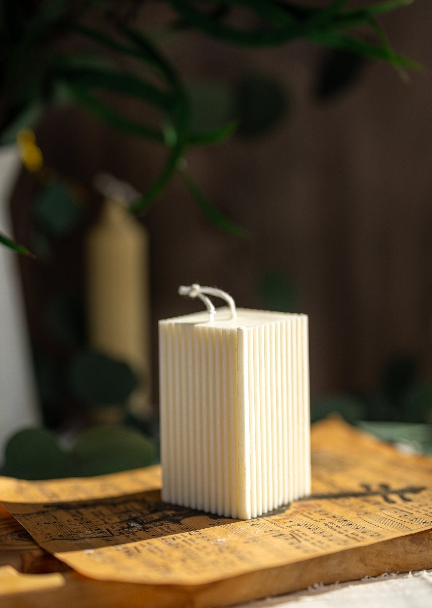 Geometric Square Pillar Candle /Tall Candle/Pillar Candle/ Ribbed Candle