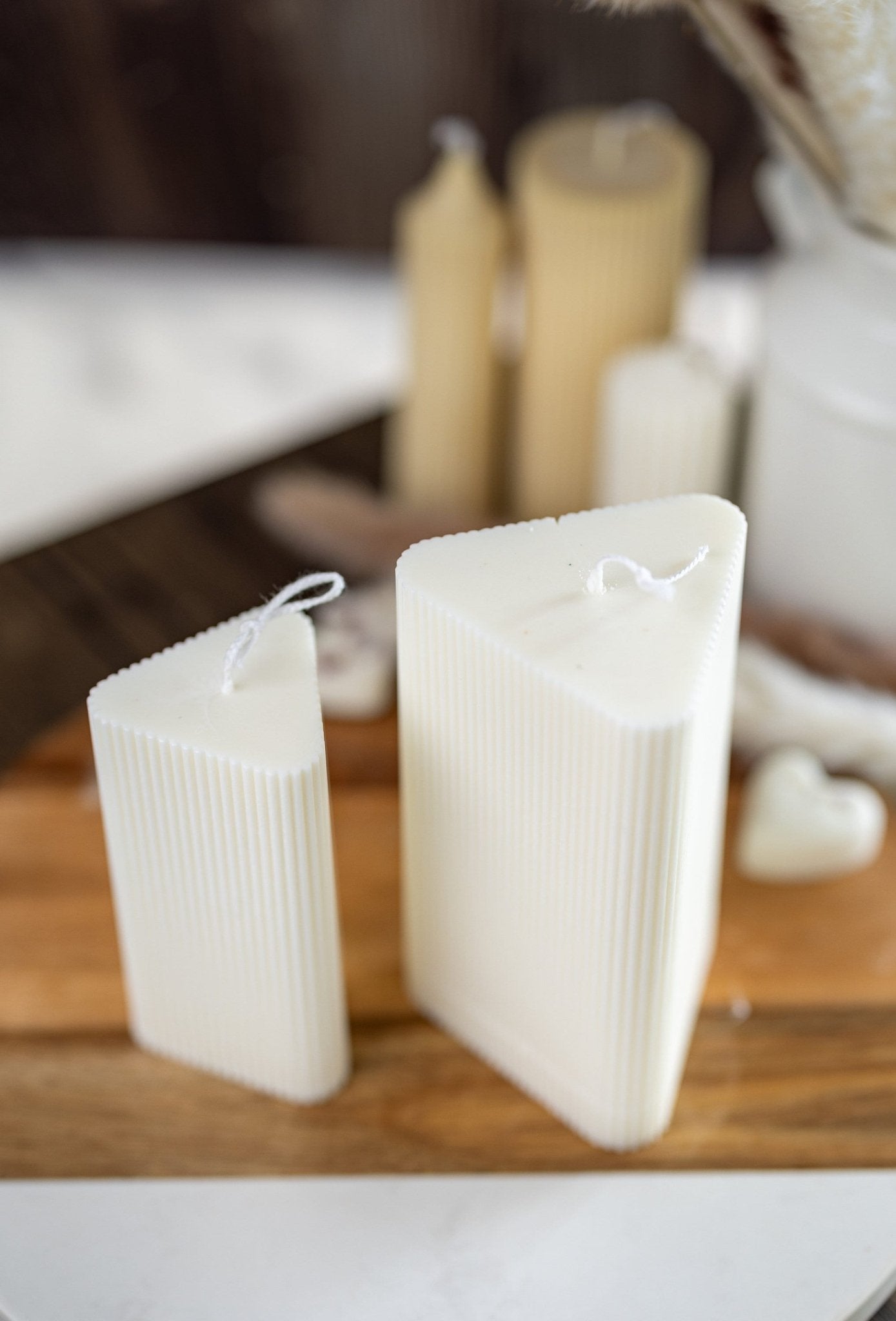Triangle Ribbed Pillar Candle/ Large&Small shaped candle/ Minimalism/ Aesthetic, Handmade Candles/Home Decor