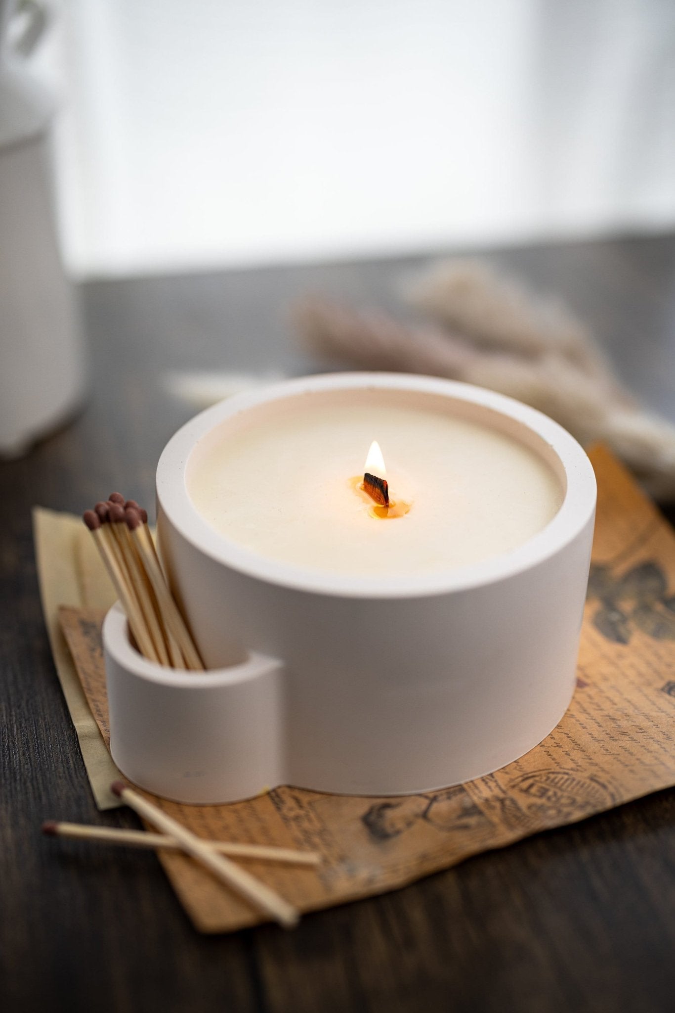 Concrete Vessel Candle  Match Holder , Jesmonite Resin ,Flower Pot, Large Candle with Matches