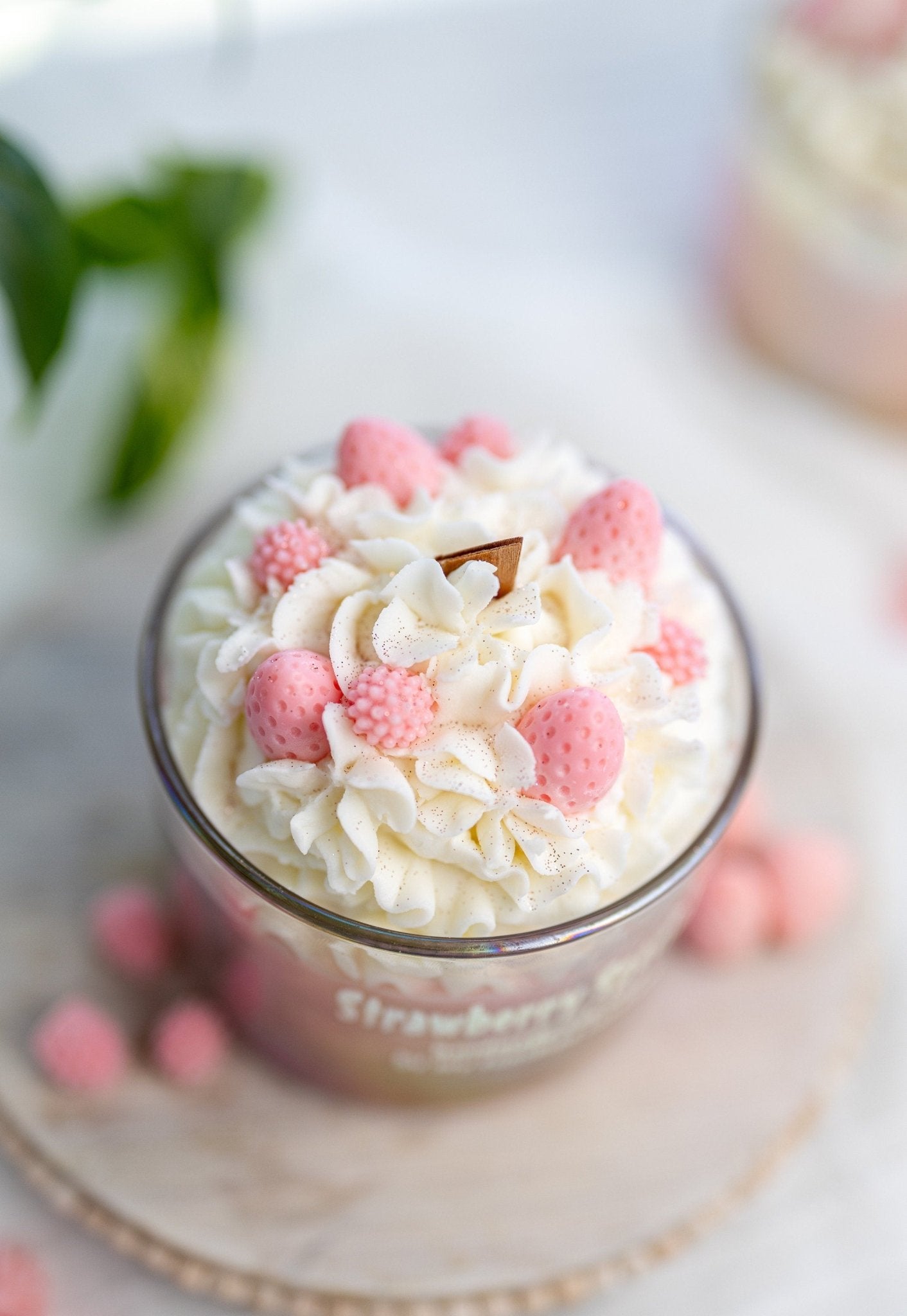 Large Special Strawberry Dessert Candle/Iridescent Clear Jars/ Unique Candle Soy Wax/ Cute Candle