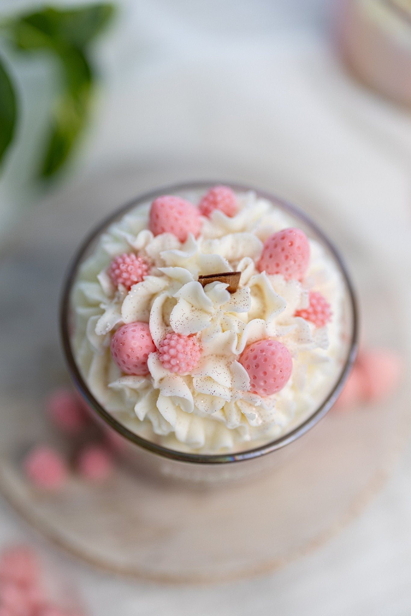 Large Special Strawberry Dessert Candle/Iridescent Clear Jars/ Unique Candle Soy Wax/ Cute Candle