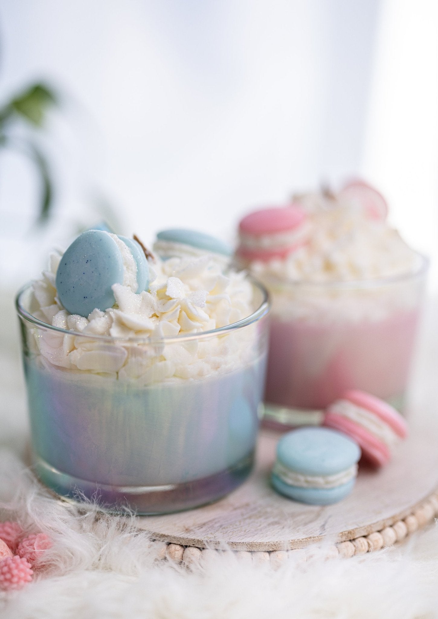 Large Macaroons Candle/Macaron Candle/Dessert Candle /Gift for Her/ Iridescent Clear Jars /Baby Blue Color