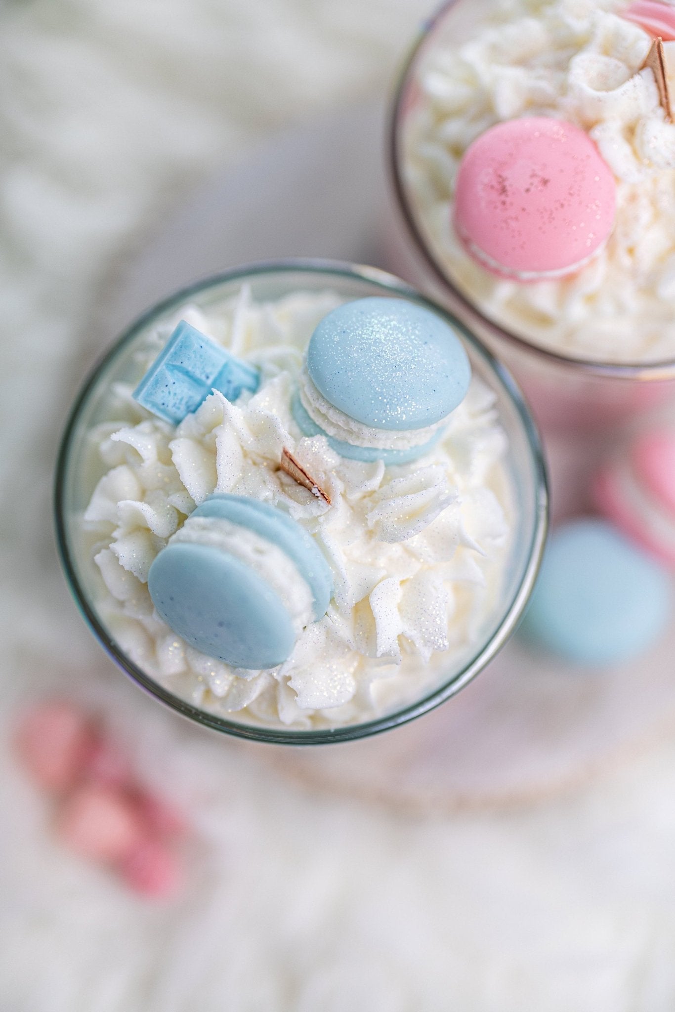 Large Macaroons Candle/Macaron Candle/Dessert Candle /Gift for Her/ Iridescent Clear Jars /Baby Blue Color