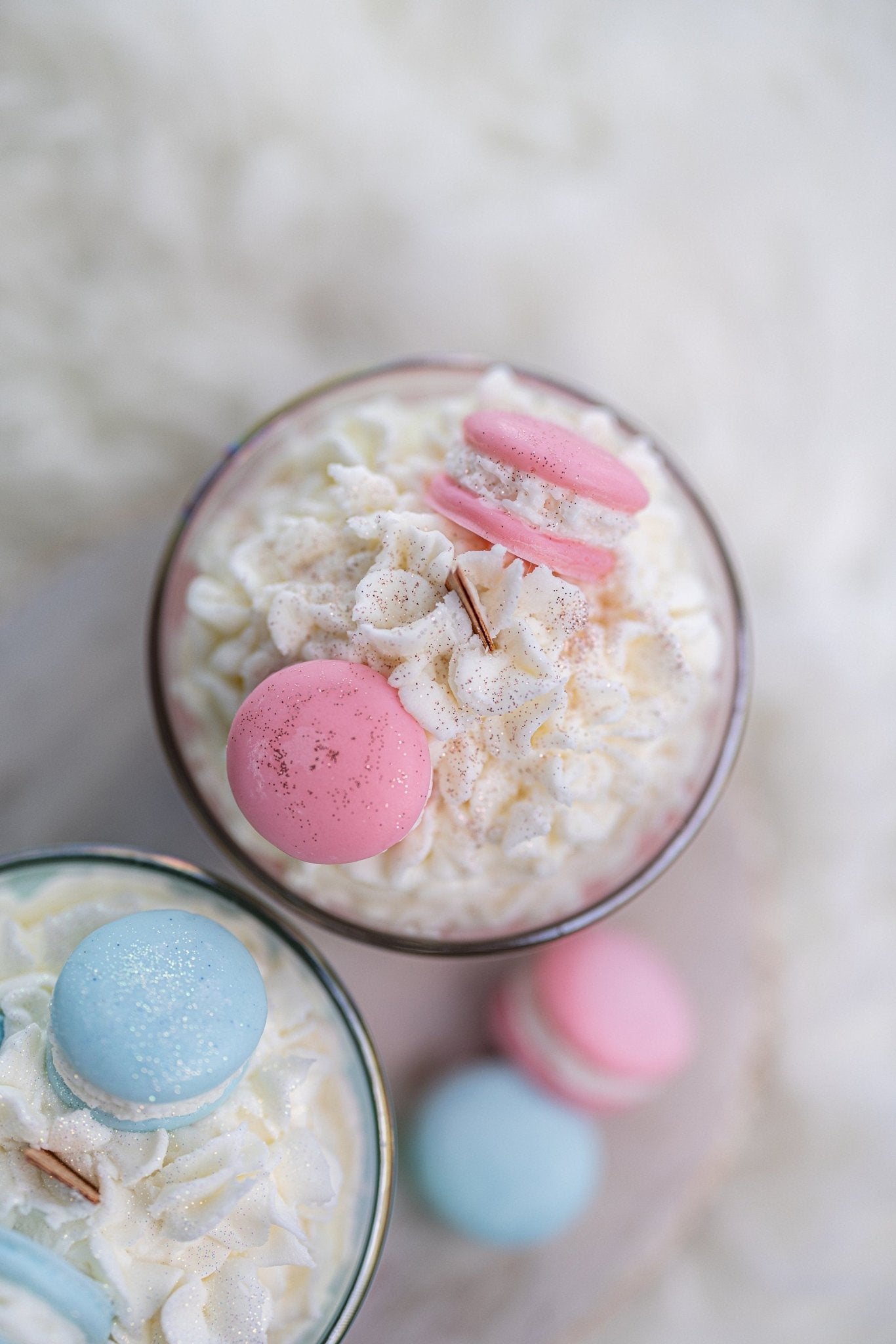 Large Macaroons Candle/Macaron Candle/Dessert Candle /Gift for Her/ Iridescent Clear Jars /Baby Blue Color