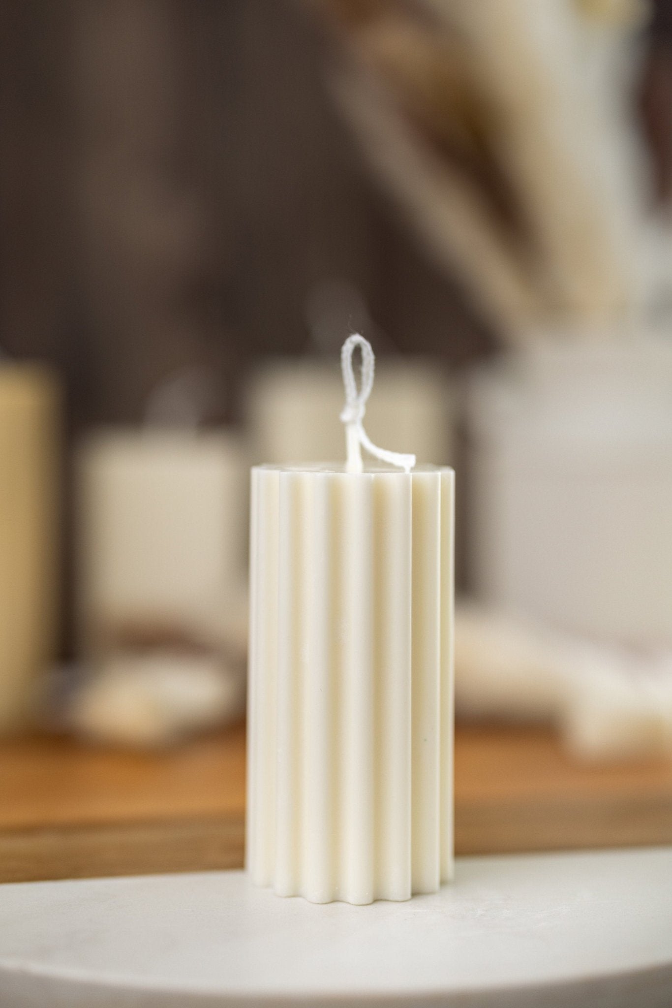 Ribbed Thick Pillar Candle/Scented/Anniversary/Pillar candle/Birthday gift/ Minimalist candle/Easter Decor/Wedding Decor
