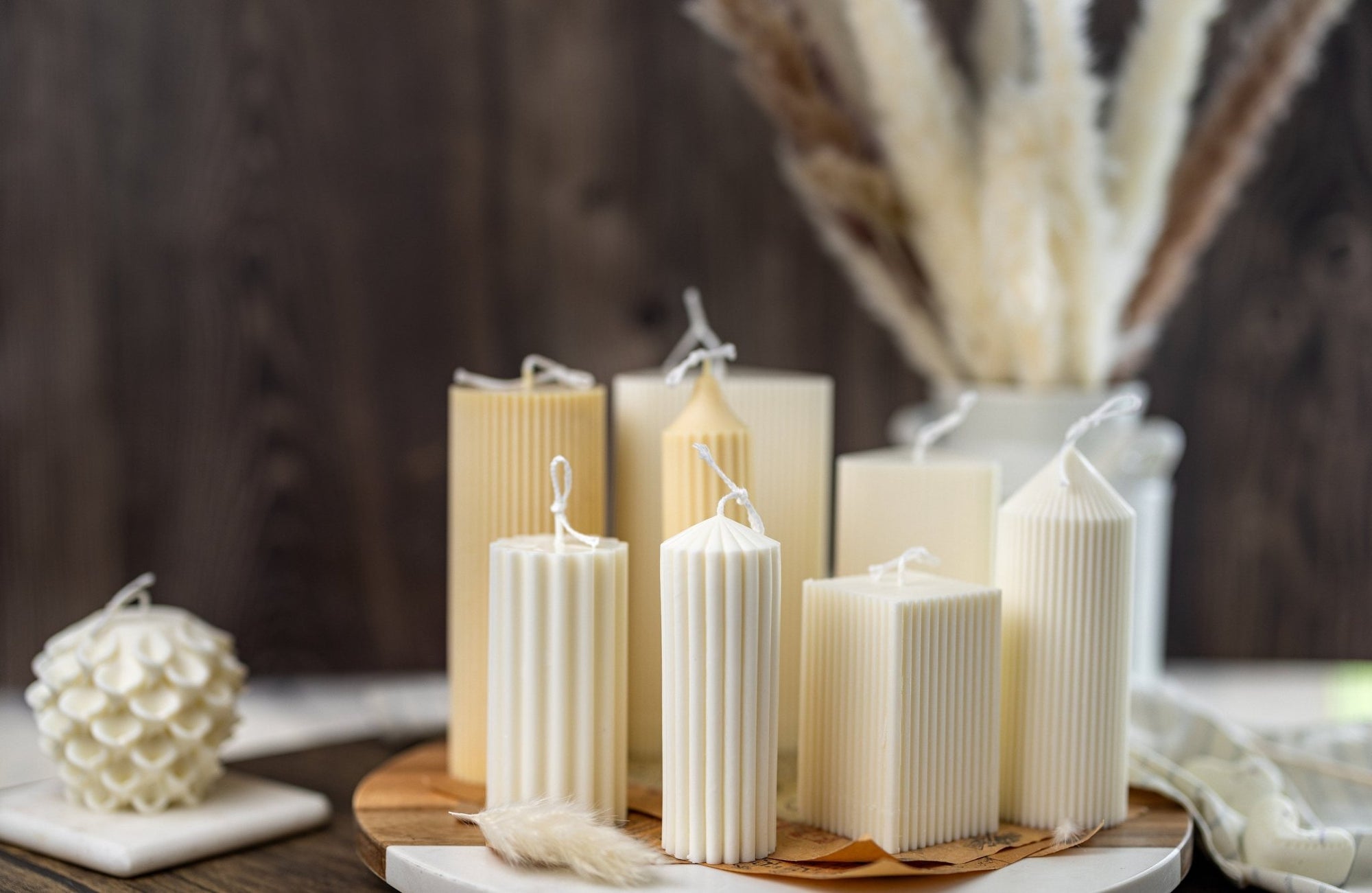 Ribbed Pillar Candle - Modern Geometric Soy Wax, Home Decor, Pick Your Color - MY Sunshine Candless