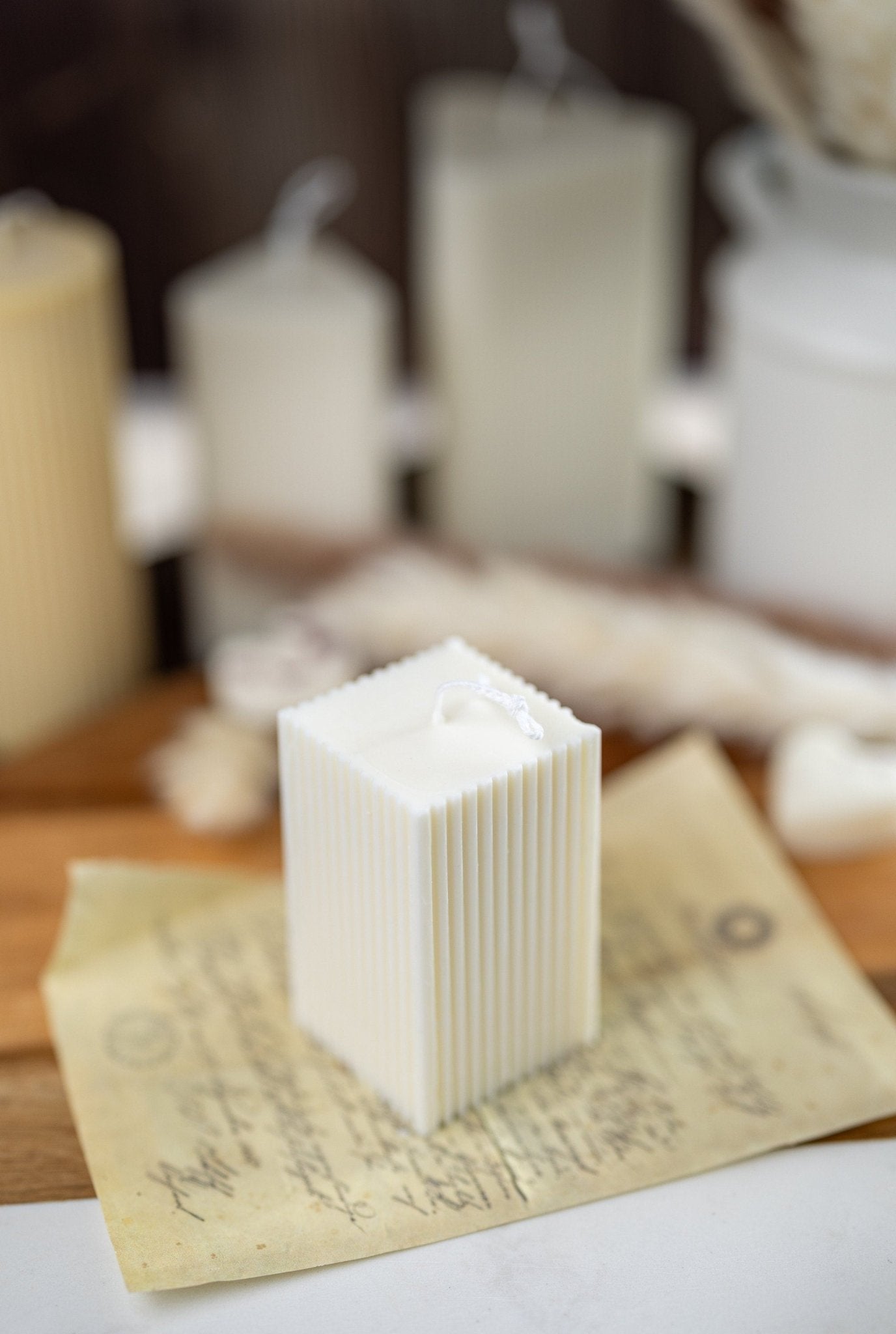 Geometric Square Pillar Candle /Tall Candle/Pillar Candle/ Ribbed Candle