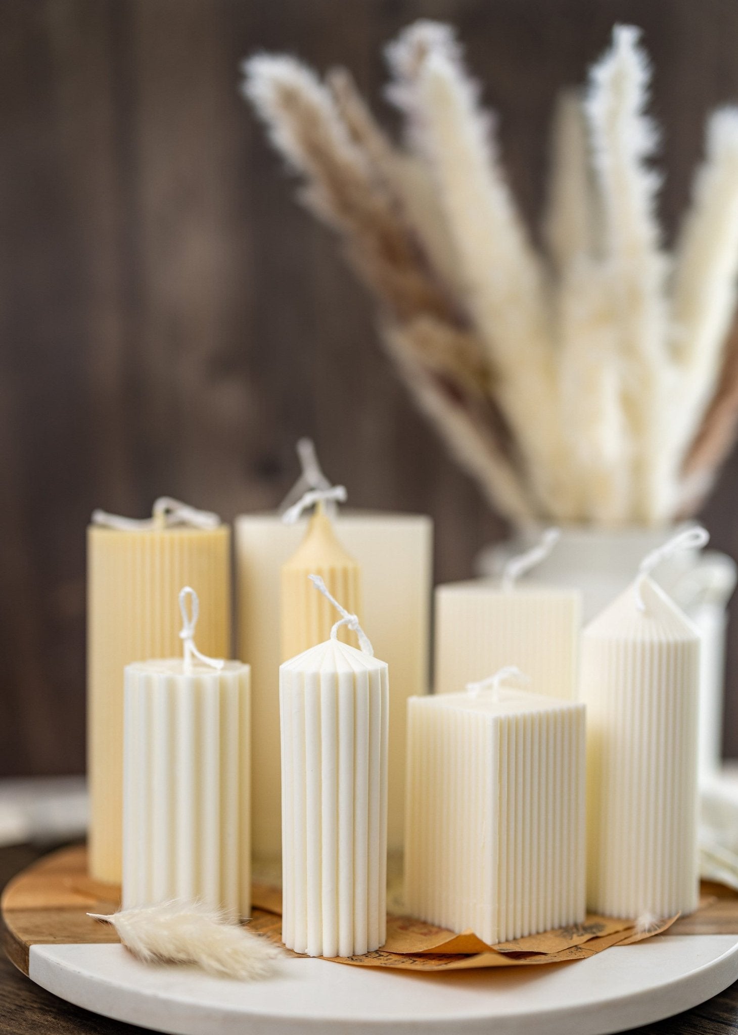 Large Ribbed Thick Pillar Candle/Scented/Birthday Gift/Wedding decor/ Soy candle/Home decor