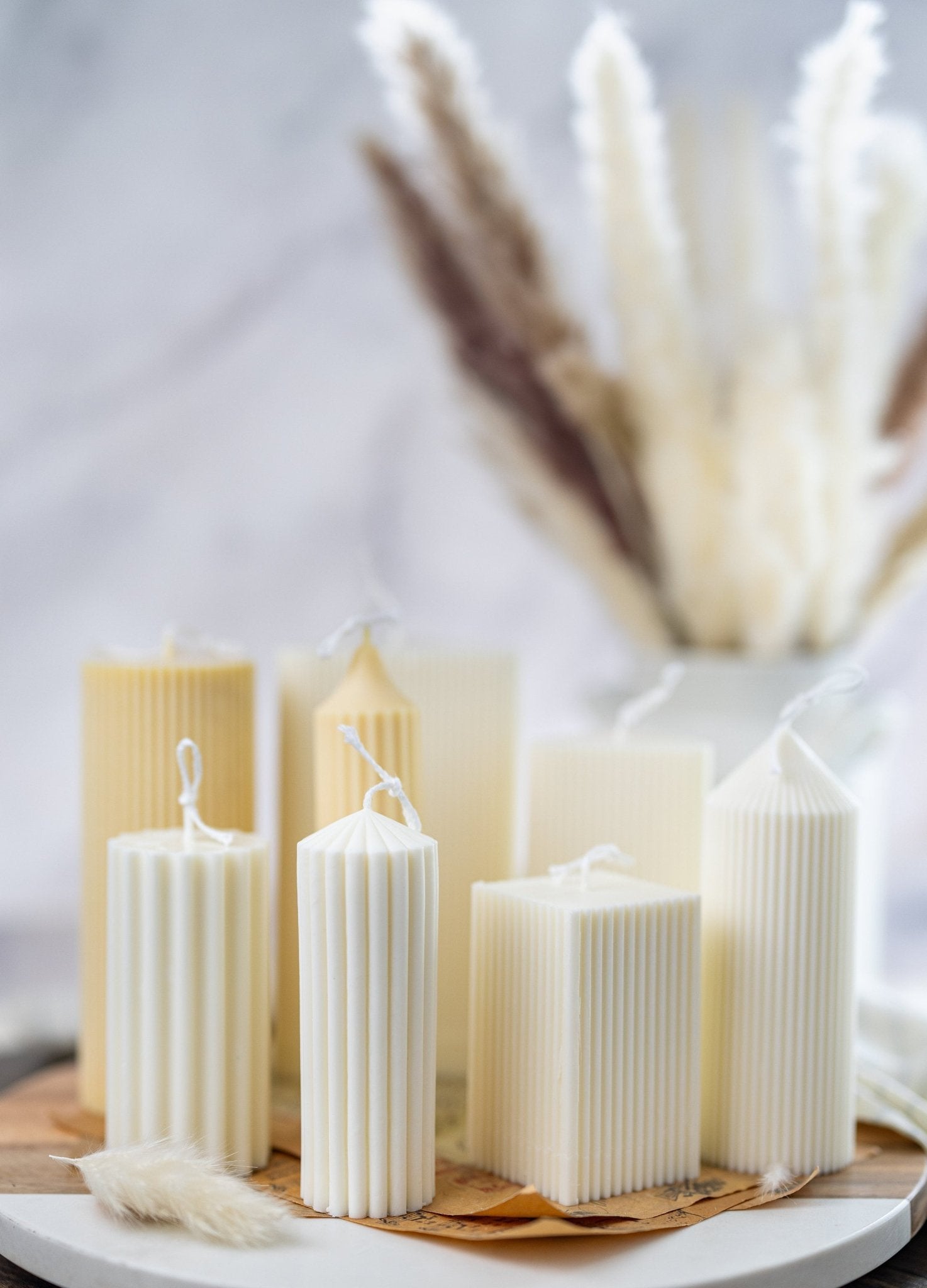 Large Ribbed Thick Pillar Candle/Scented/Birthday Gift/Wedding decor/ Soy candle/Home decor