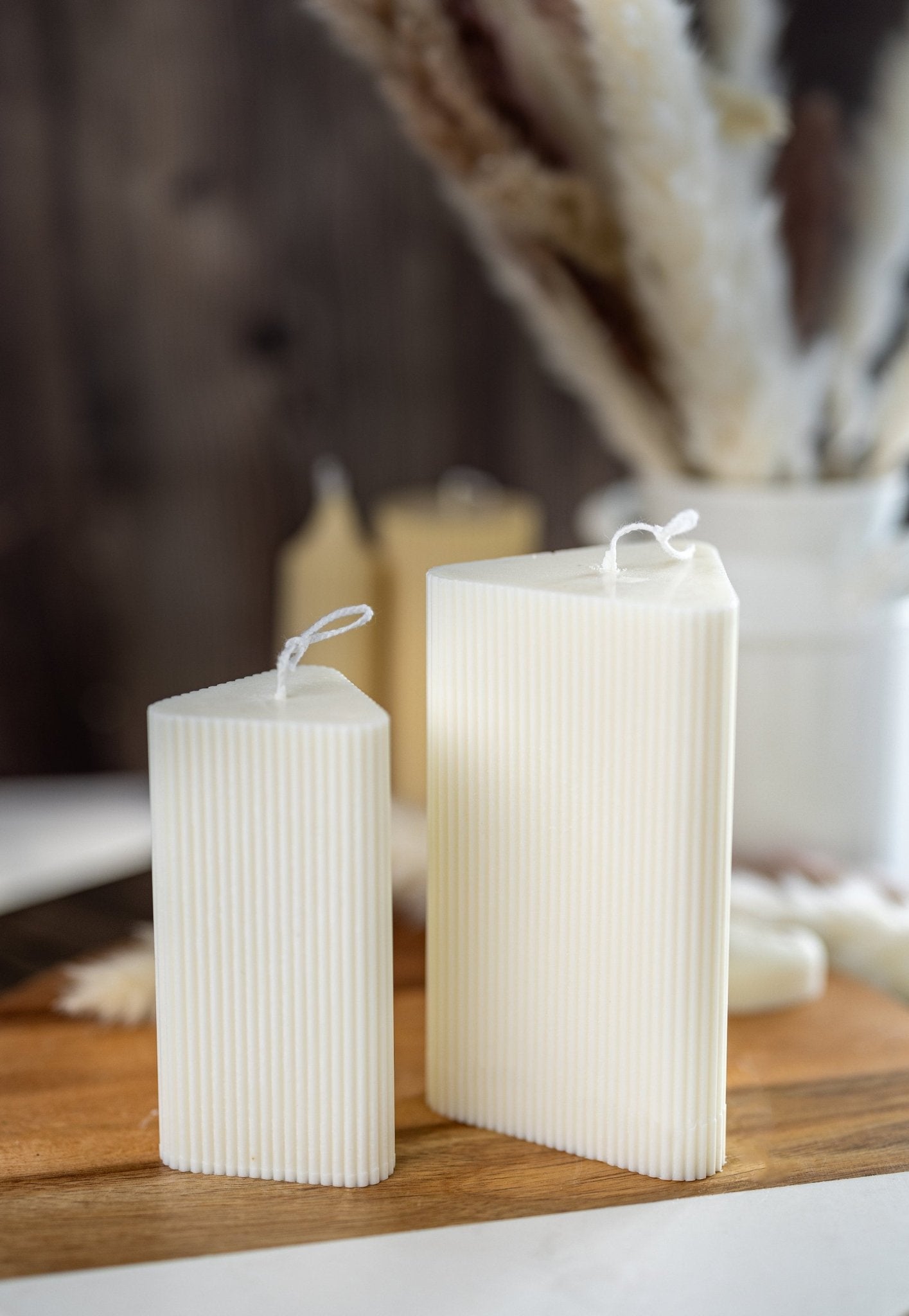 Triangle Ribbed Pillar Candle/ Large&Small shaped candle/ Minimalism/ Aesthetic, Handmade Candles/Home Decor