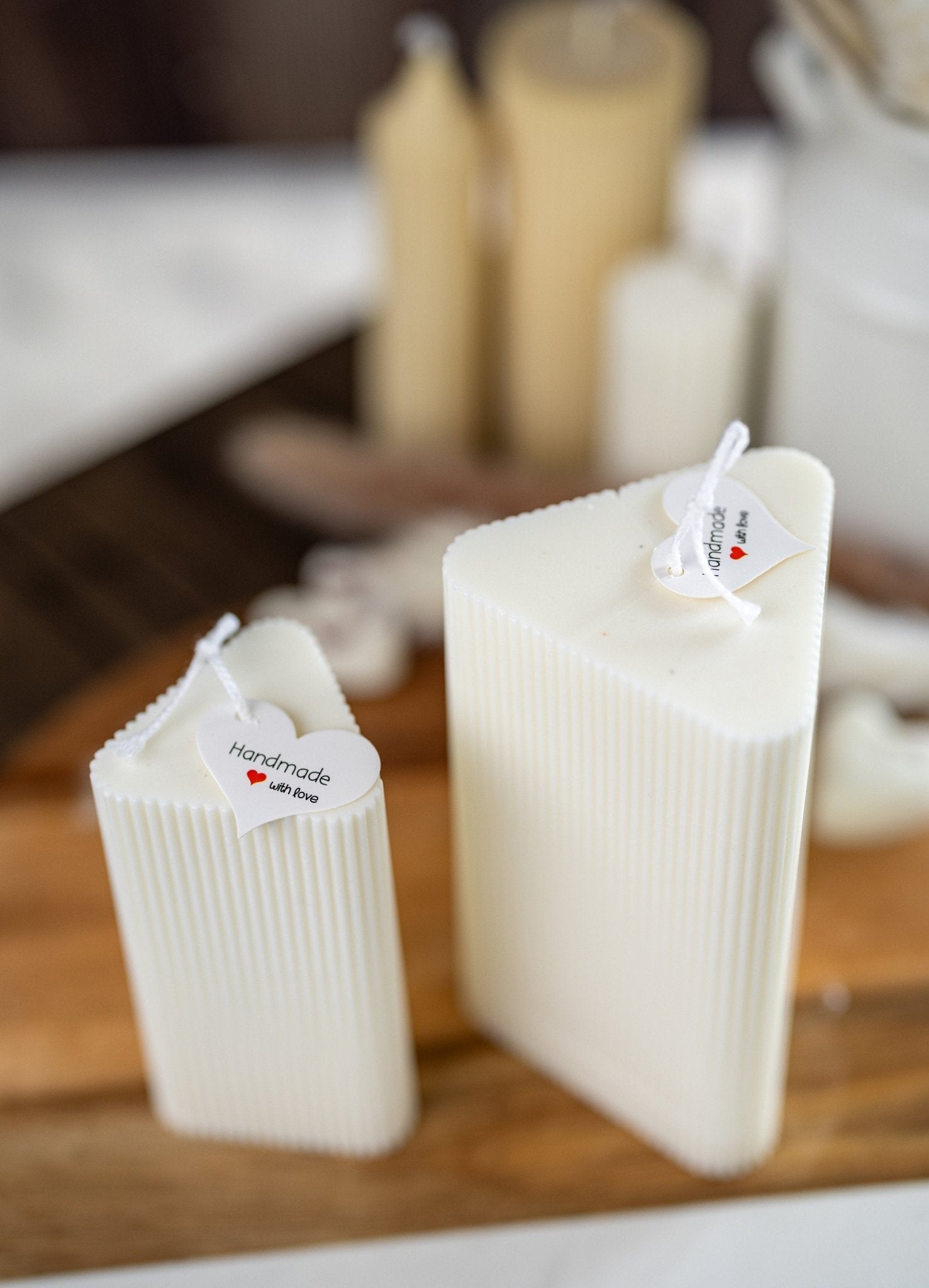 Triangle Ribbed Pillar Candle/ Large&Small shaped candle/ Minimalism/ Aesthetic, Handmade Candles/Home Decor