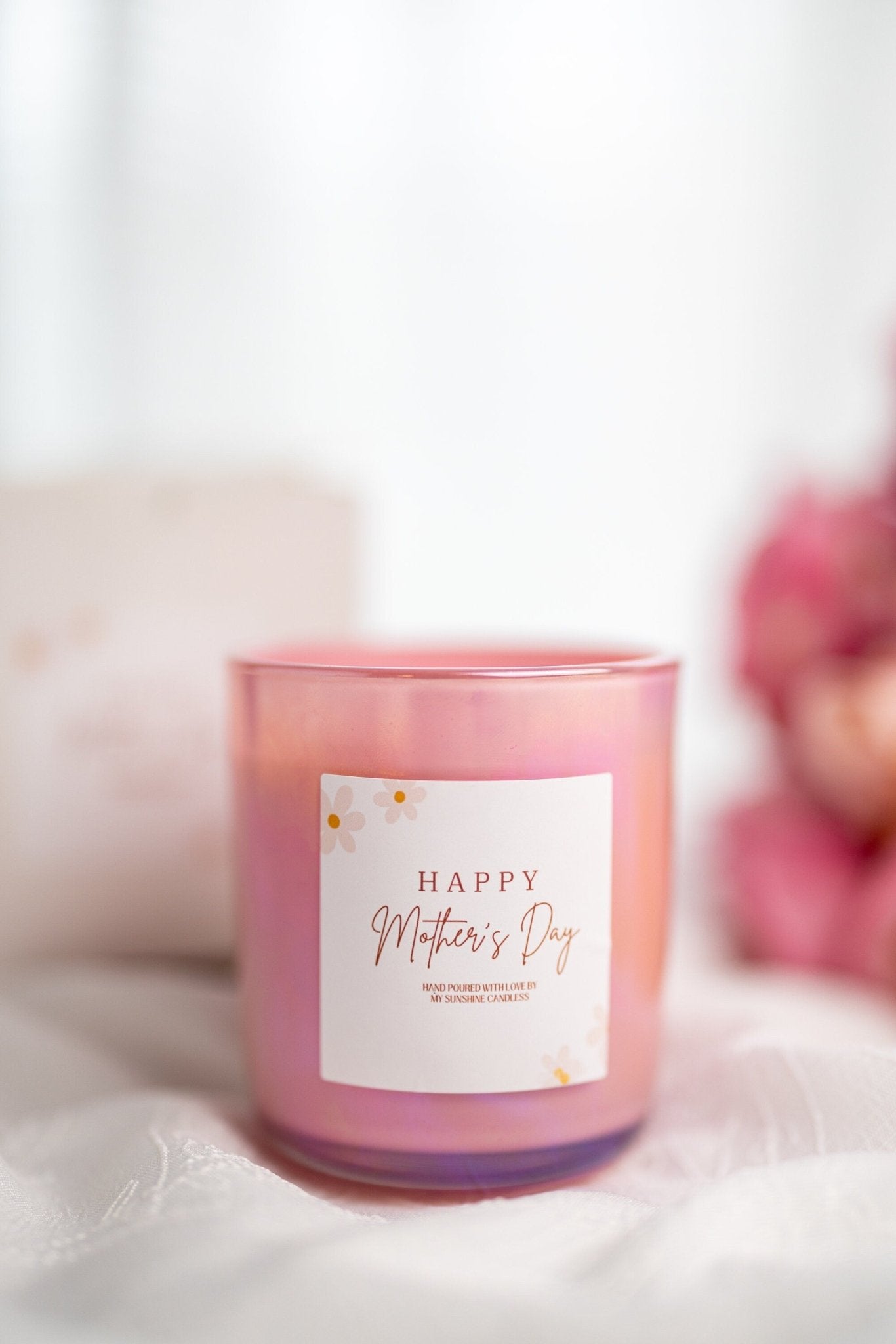 Personalized Flower Mother's Day Candle /Gift for Mum/Mother's Day Gift/10oz Iridescent Glass Jar Pink Candle/Handmade Candle
