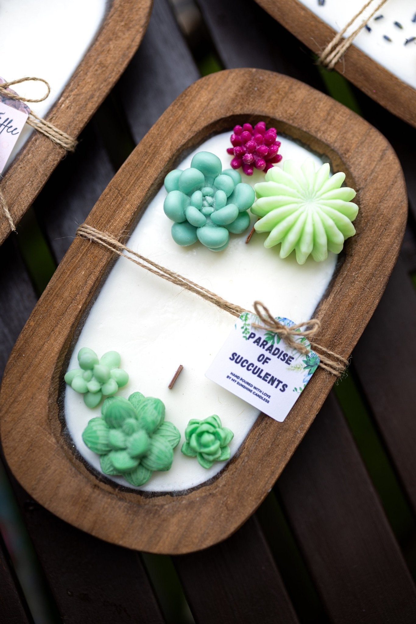 Succulent Dough Bowl Candle 3 Wood Wick Candle /Soy Candle /Dough Bowl/Farmhouse candle/large candle