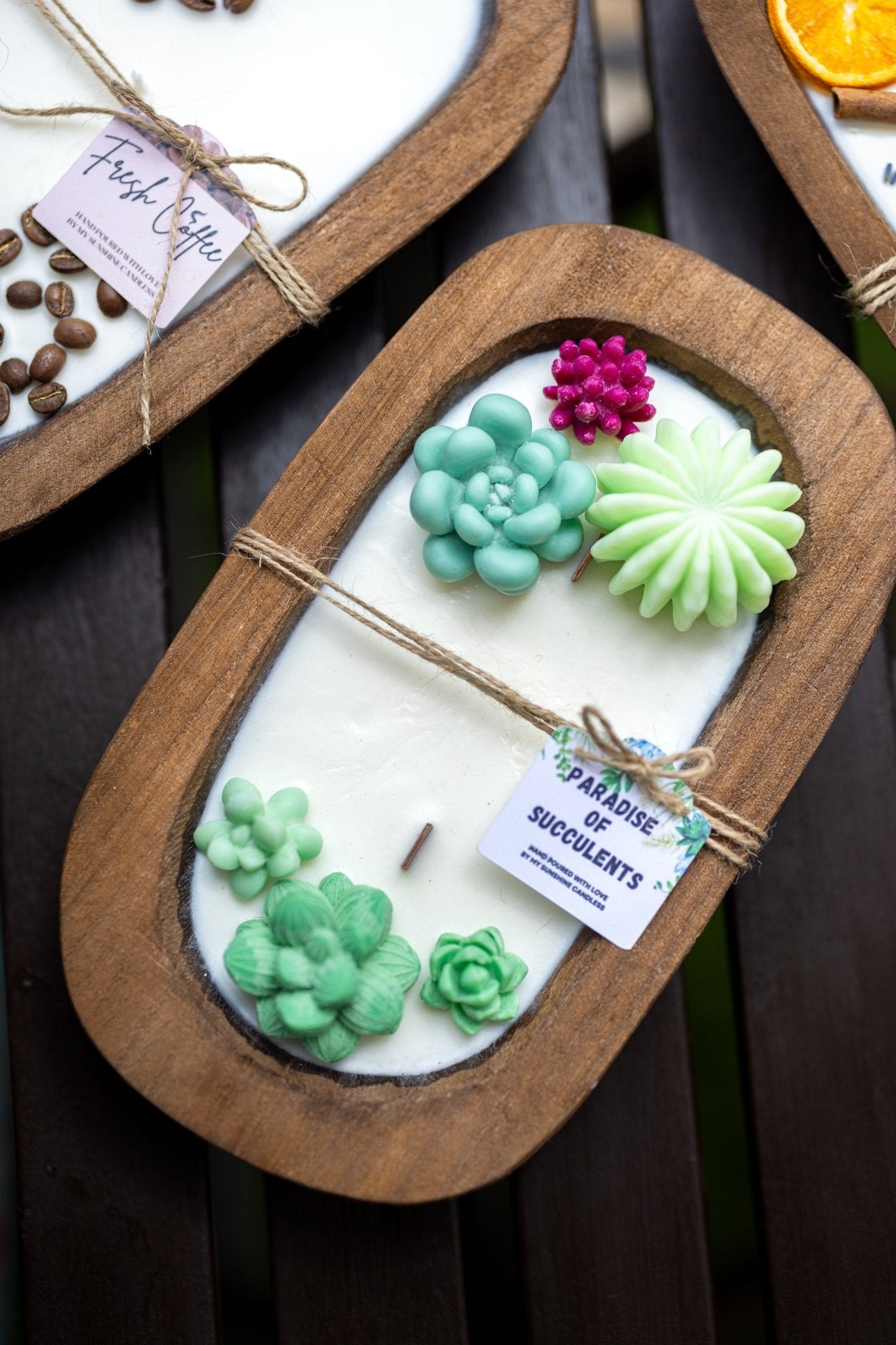 Succulent Dough Bowl Candle 3 Wood Wick Candle /Soy Candle /Dough Bowl/Farmhouse candle/large candle