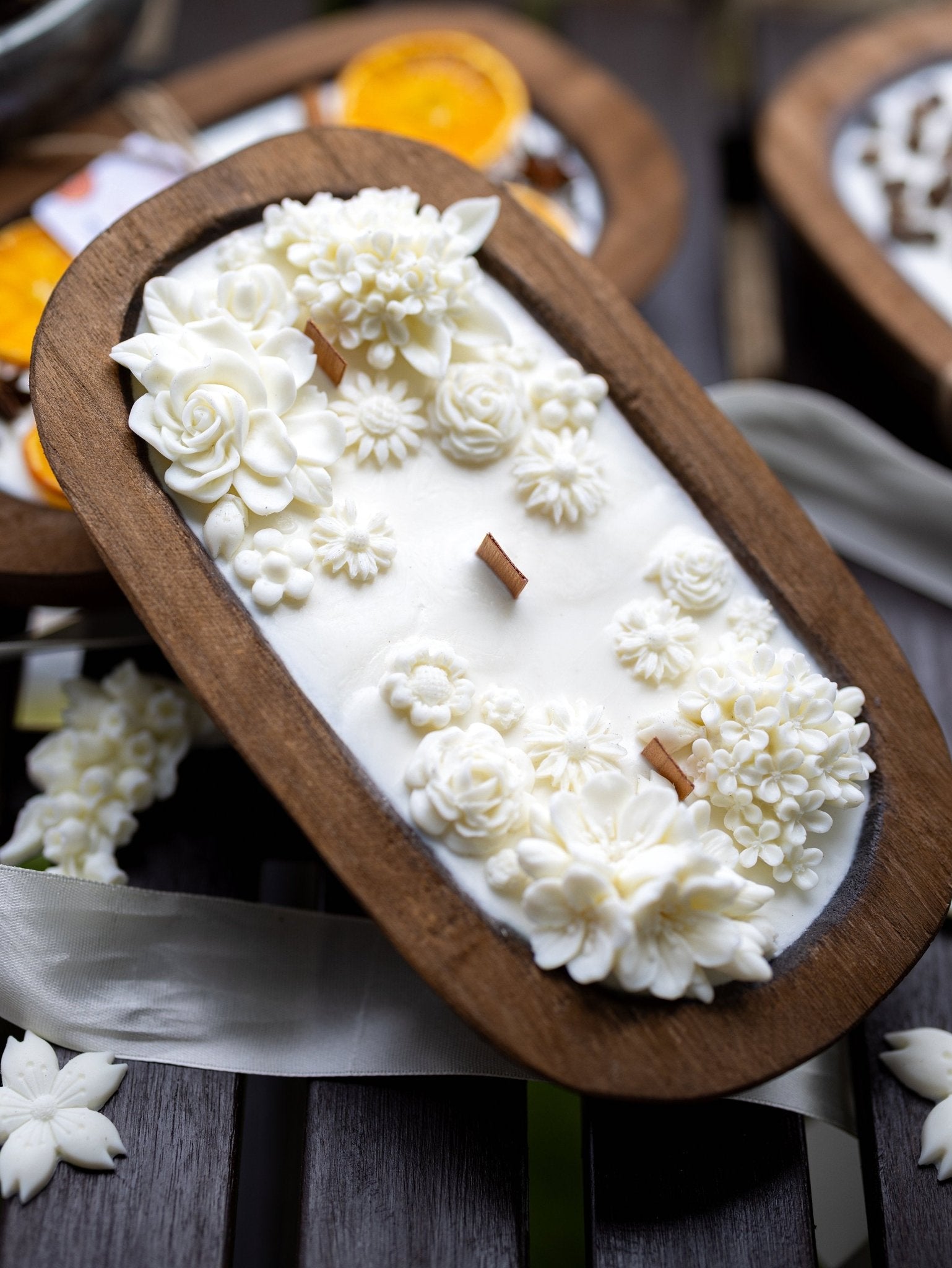 Flower Scented Dough Bowl/ Handcrafted Flower Bowl /Dough Bowl/Farmhouse candle/large candle