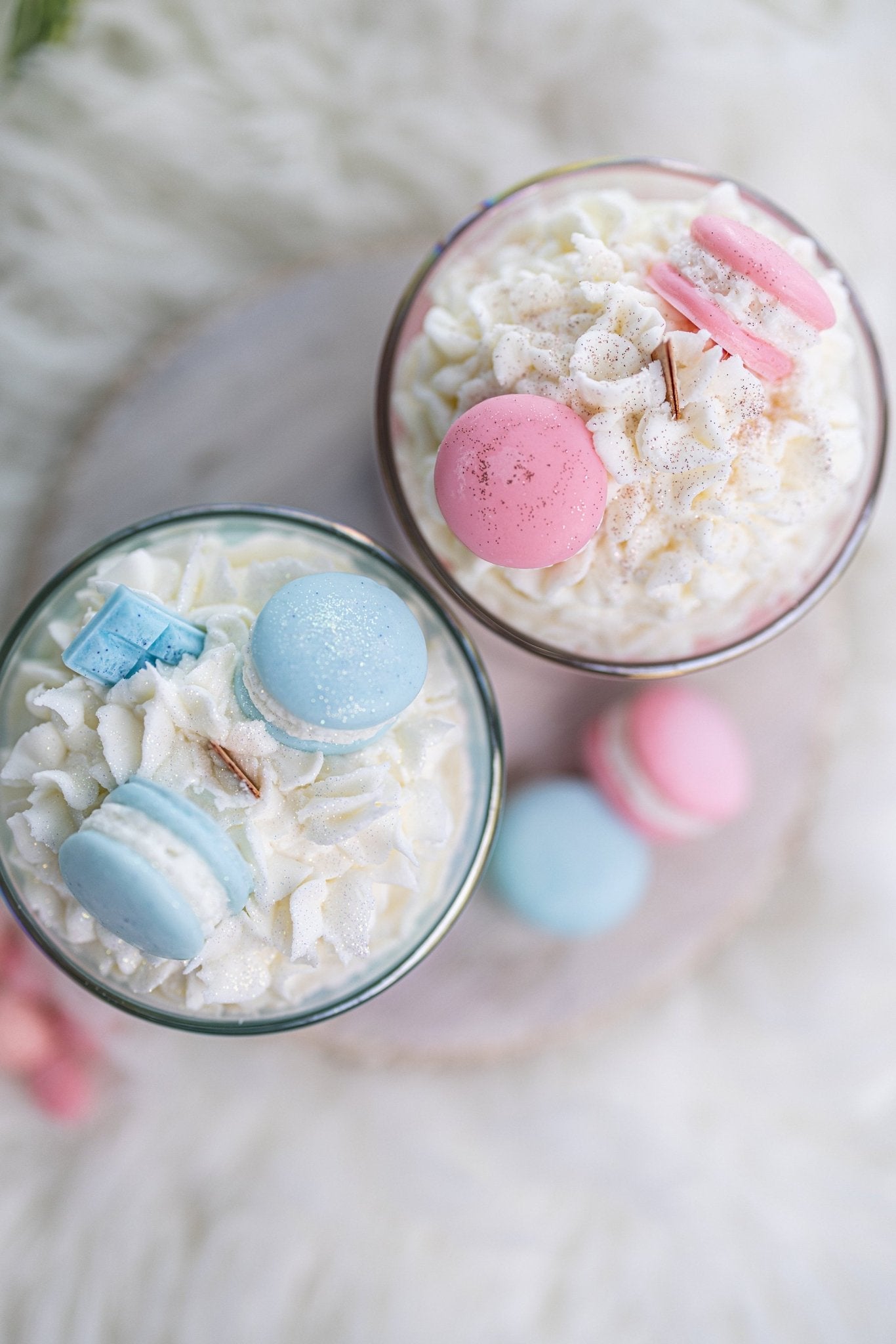 Large Macaroons Candle/Macaron Candle/Dessert Candle /Gift for Her/ Iridescent Clear Jars /Baby Blue Color