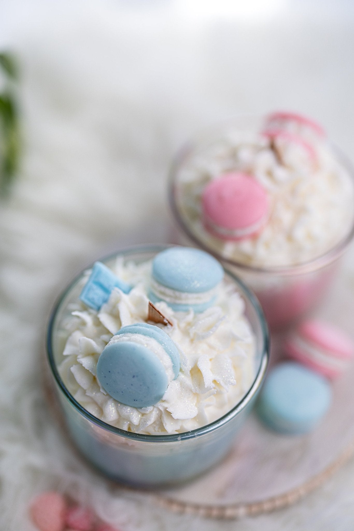 Large Macaroons Candle/Macaron Candle/Dessert Candle /Gift for Her/ Iridescent Clear Jars /Baby Blue Color
