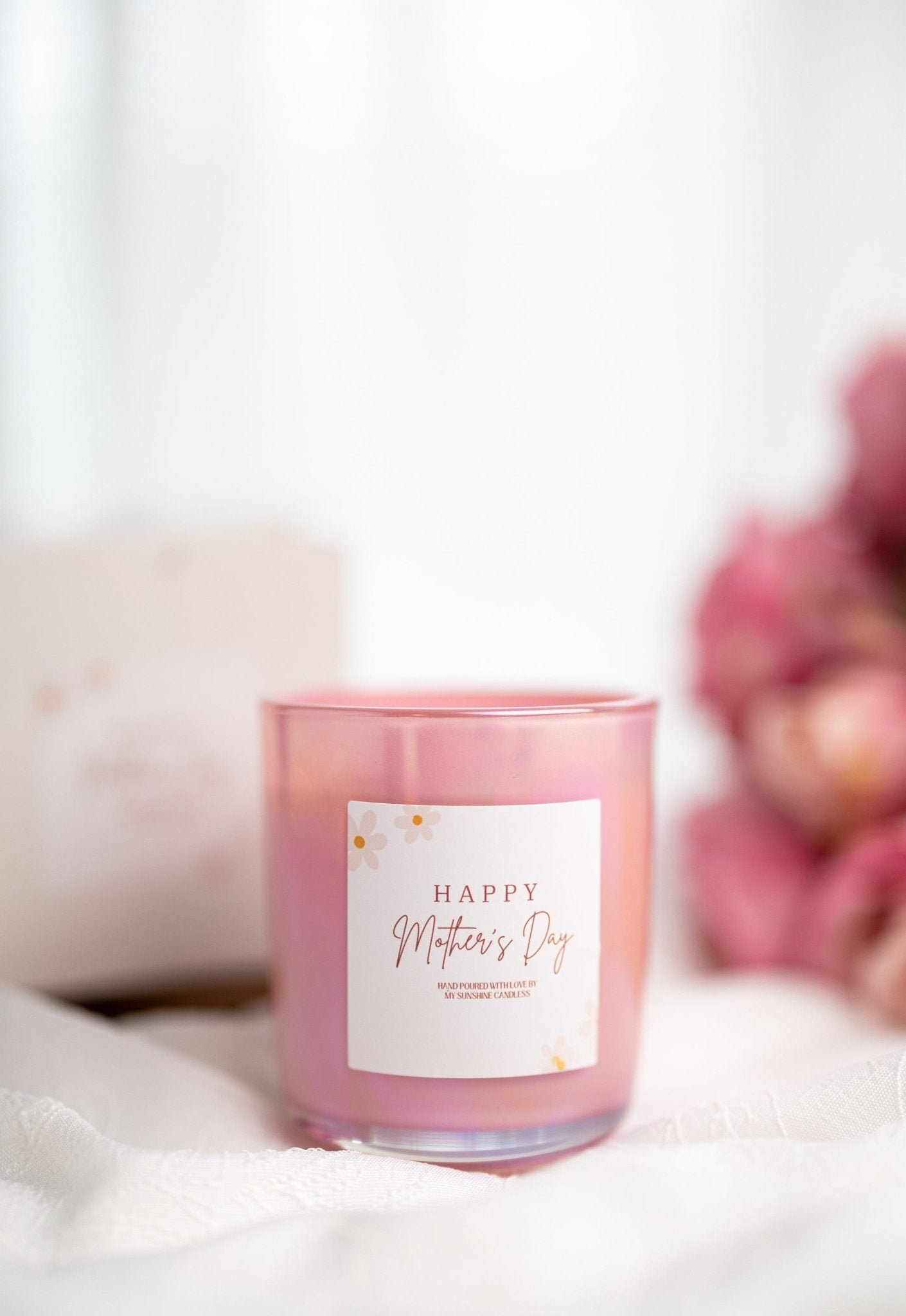 Personalized Flower Mother's Day Candle /Gift for Mum/Mother's Day Gift/10oz Iridescent Glass Jar Pink Candle/Handmade Candle