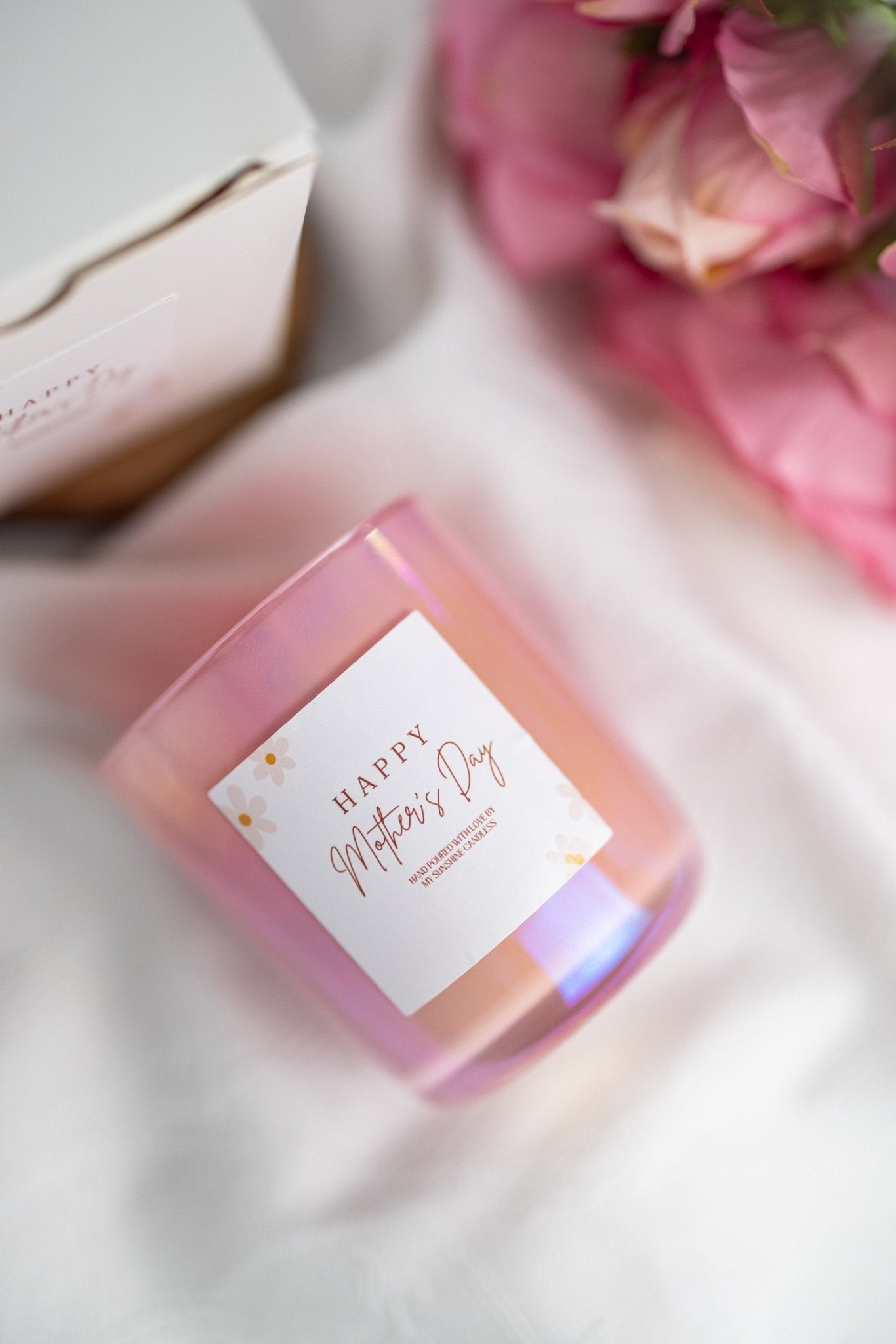 Personalized Flower Mother's Day Candle /Gift for Mum/Mother's Day Gift/10oz Iridescent Glass Jar Pink Candle/Handmade Candle