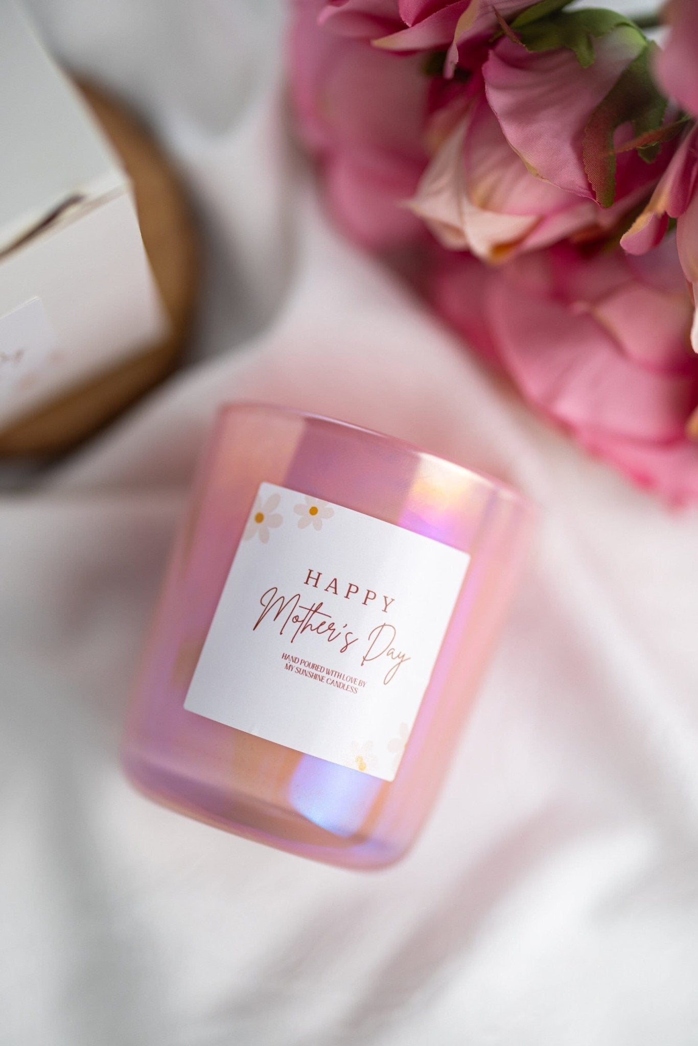 Personalized Flower Mother's Day Candle /Gift for Mum/Mother's Day Gift/10oz Iridescent Glass Jar Pink Candle/Handmade Candle