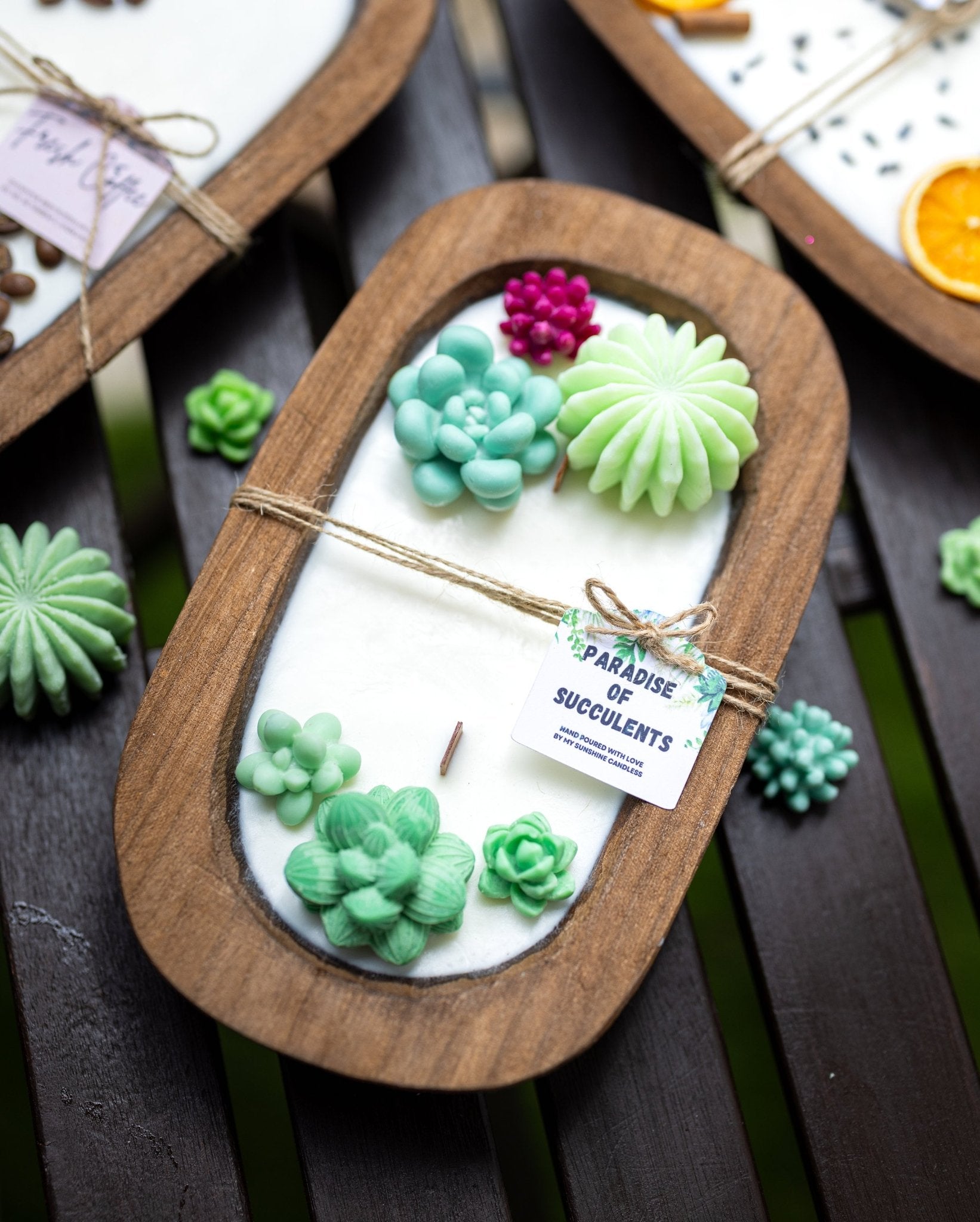 Succulent Dough Bowl Candle 3 Wood Wick Candle /Soy Candle /Dough Bowl/Farmhouse candle/large candle