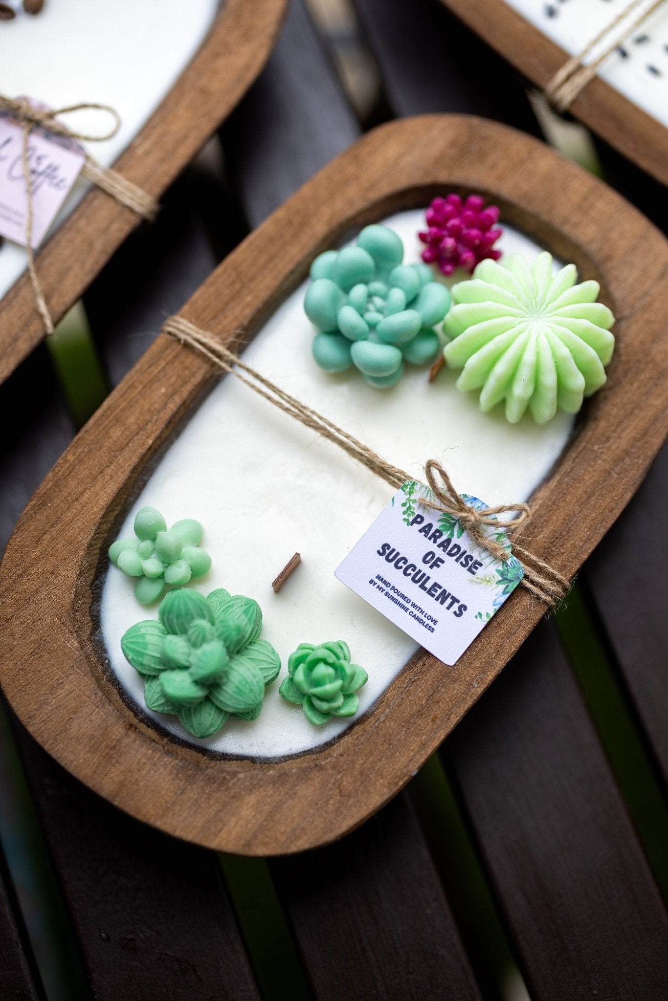 Succulent Dough Bowl Candle 3 Wood Wick Candle /Soy Candle /Dough Bowl/Farmhouse candle/large candle