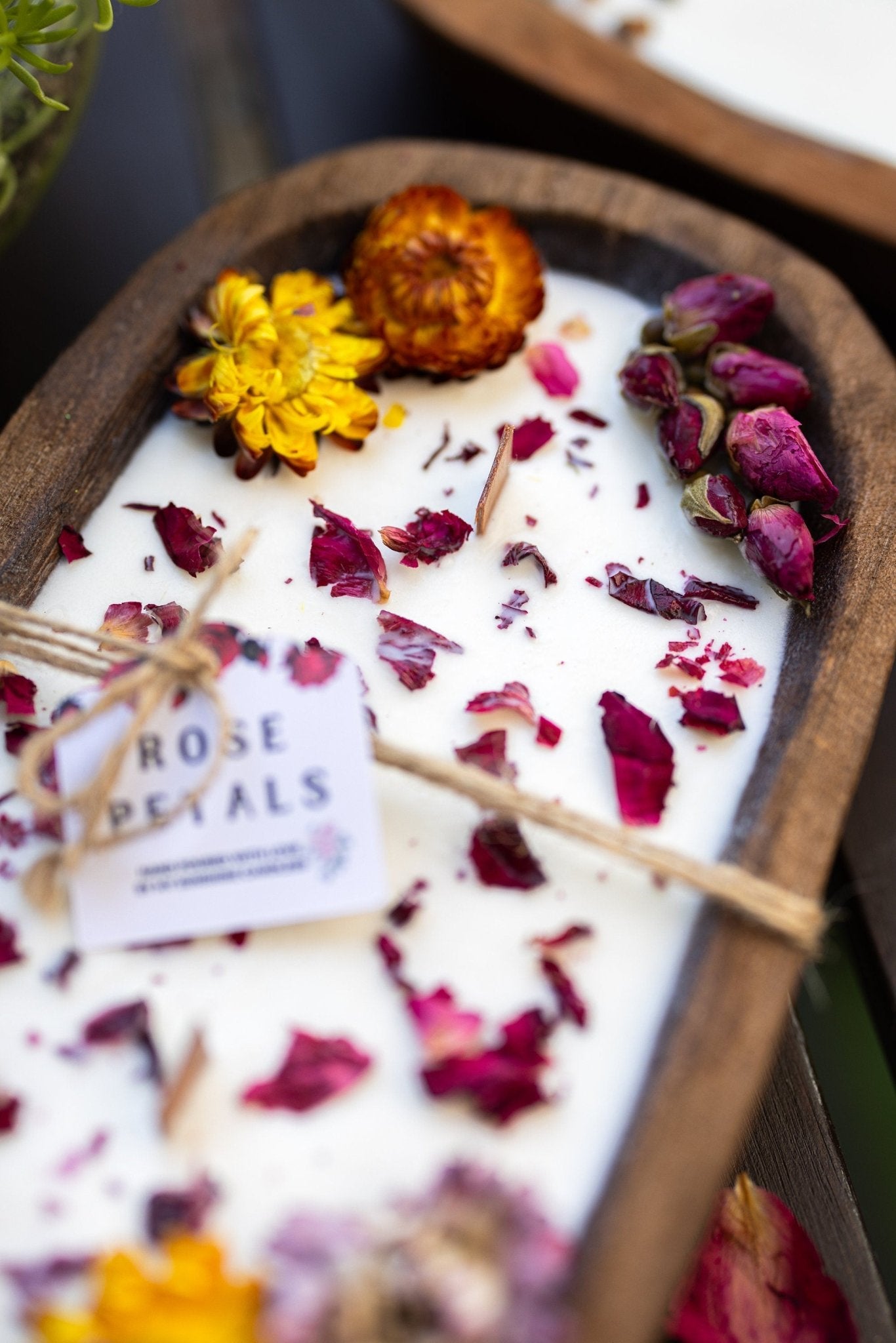 Dough Bowl Candle With Wood Wick and Soy Wax/With  Rose Petal/Rose Garden /Farmhouse Candle/3 Wood Wick Candle /Summer Scents