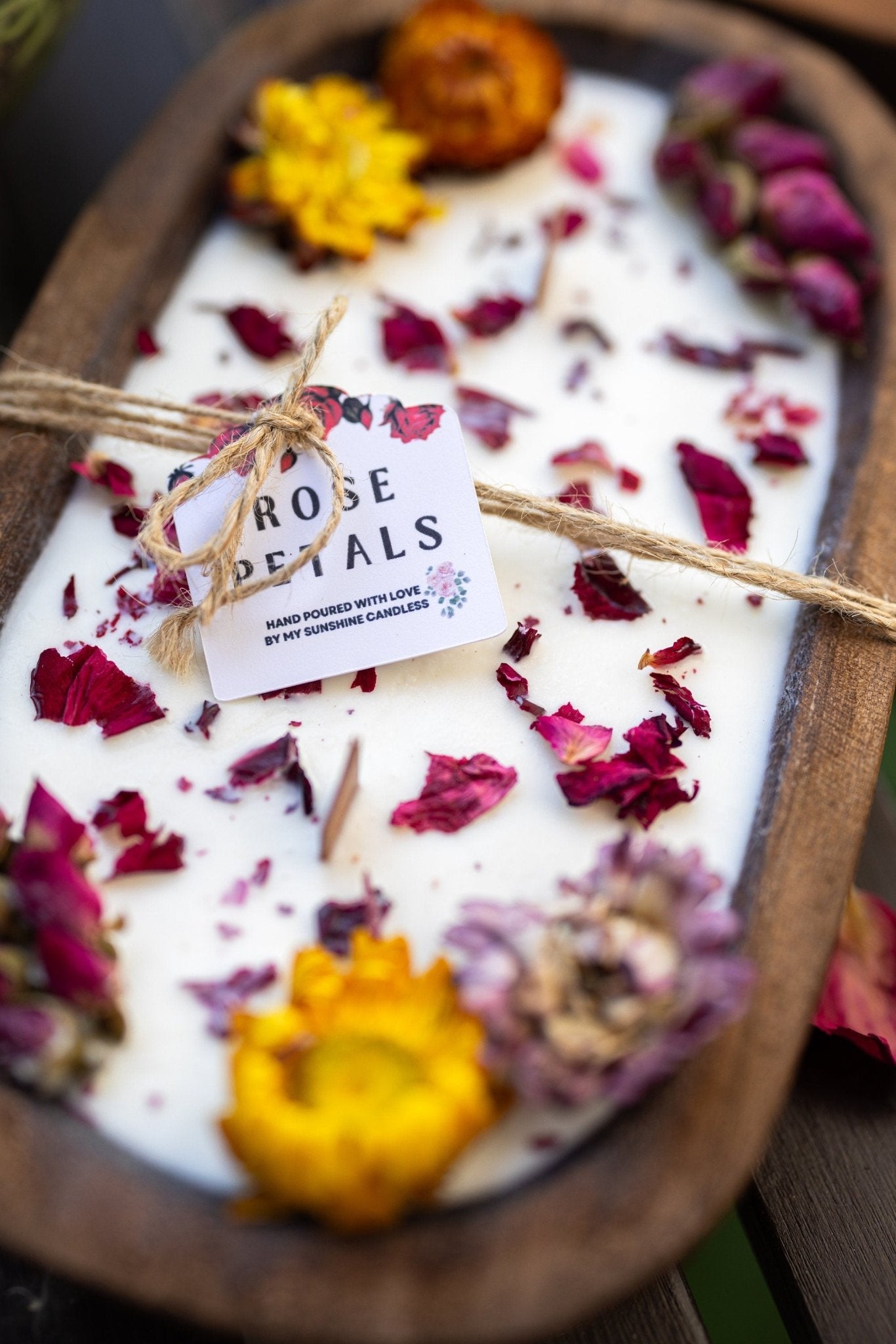 Dough Bowl Candle With Wood Wick and Soy Wax/With  Rose Petal/Rose Garden /Farmhouse Candle/3 Wood Wick Candle /Summer Scents