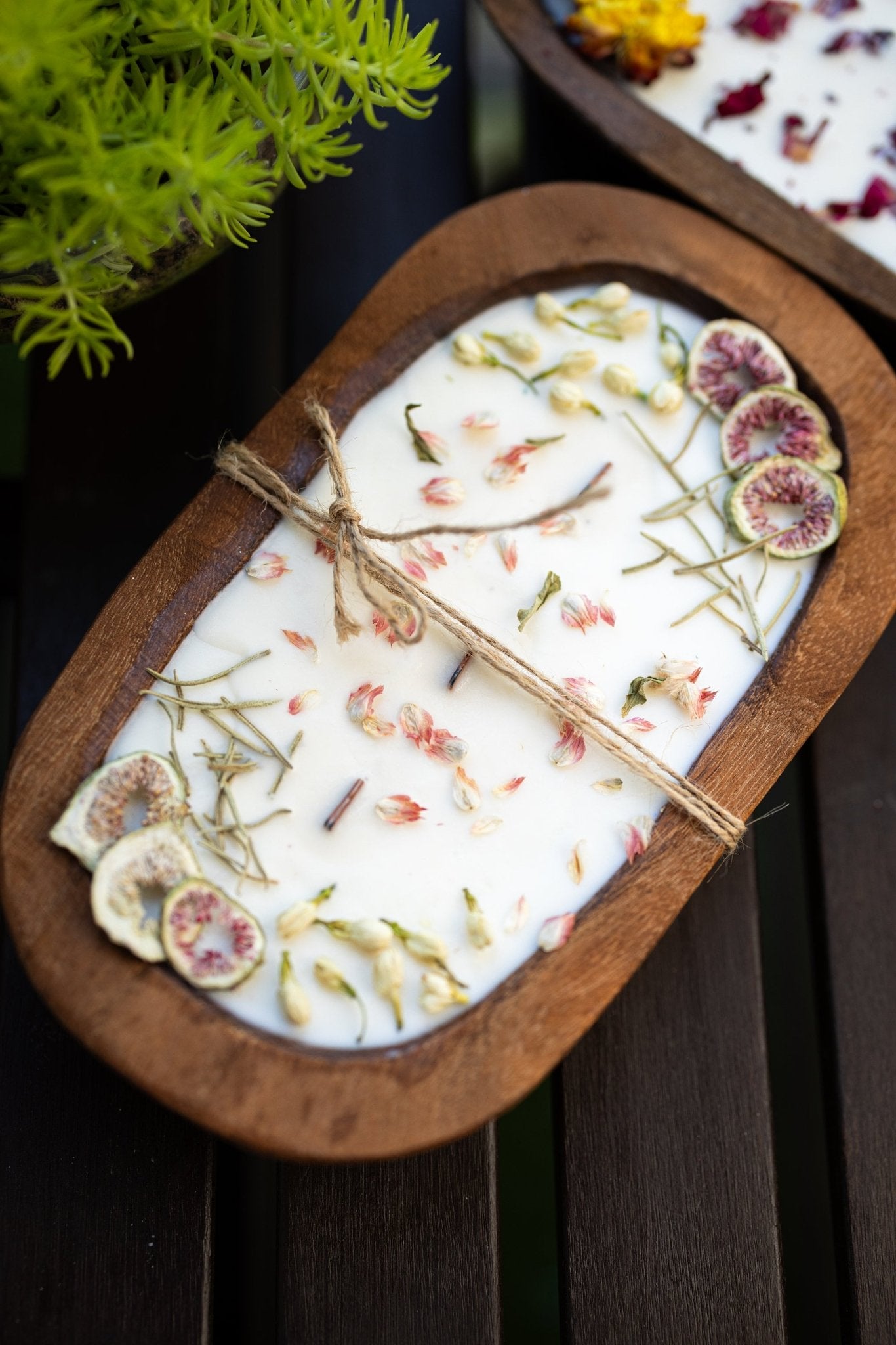 Fruit & Flowers WOOD DOUGH BOWL Candle/ Farmhouse Candle/Fruit Candle /3 Wood Wick Candle /Gift for Her