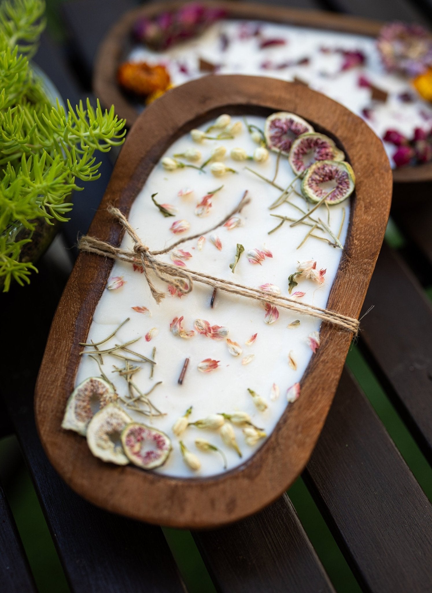 Fruit & Flowers WOOD DOUGH BOWL Candle/ Farmhouse Candle/Fruit Candle /3 Wood Wick Candle /Gift for Her