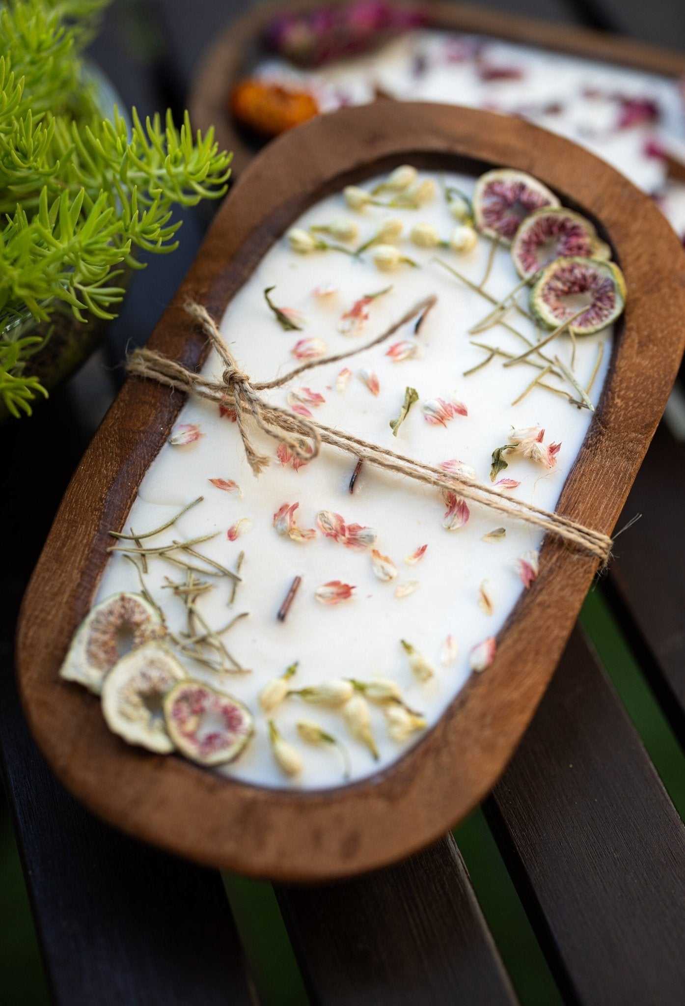 Fruit & Flowers WOOD DOUGH BOWL Candle/ Farmhouse Candle/Fruit Candle /3 Wood Wick Candle /Gift for Her