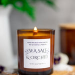 Sea Salt & Orchid Beautiful Amber Jar Candle Wooden Wick/With All Natural 100% Soy Wax /Cozy Amber Jar 12oz , 10oz , 7oz