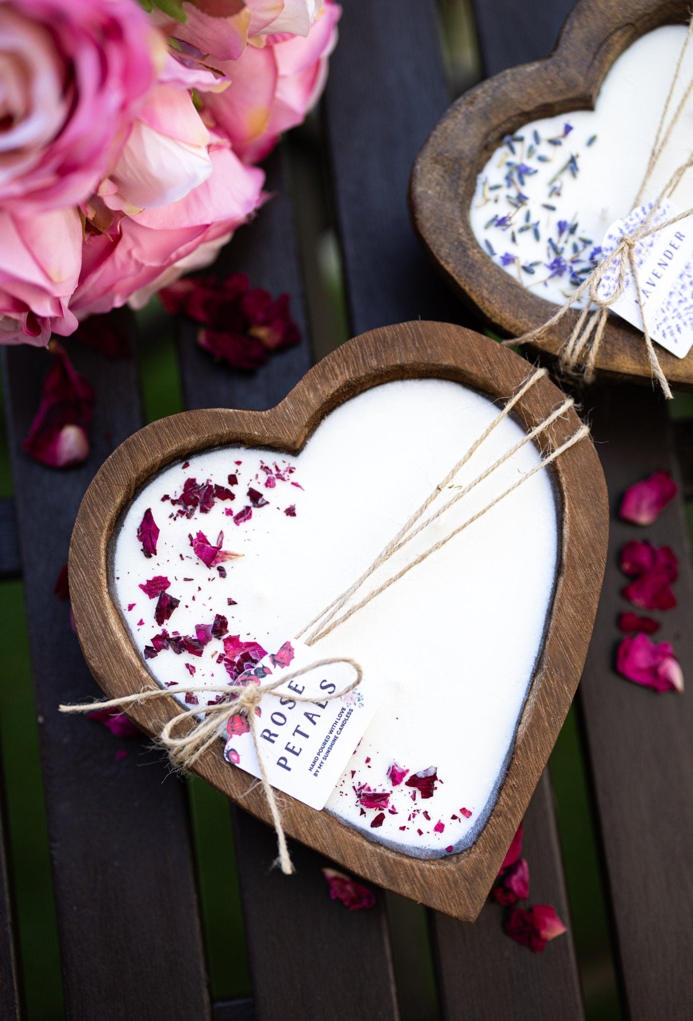 Large Heart Wood Dough Bowl Candle/Petal Rose Candle/ Soy Wax Candle/Love Engagement Wedding Bridal Mother's Day